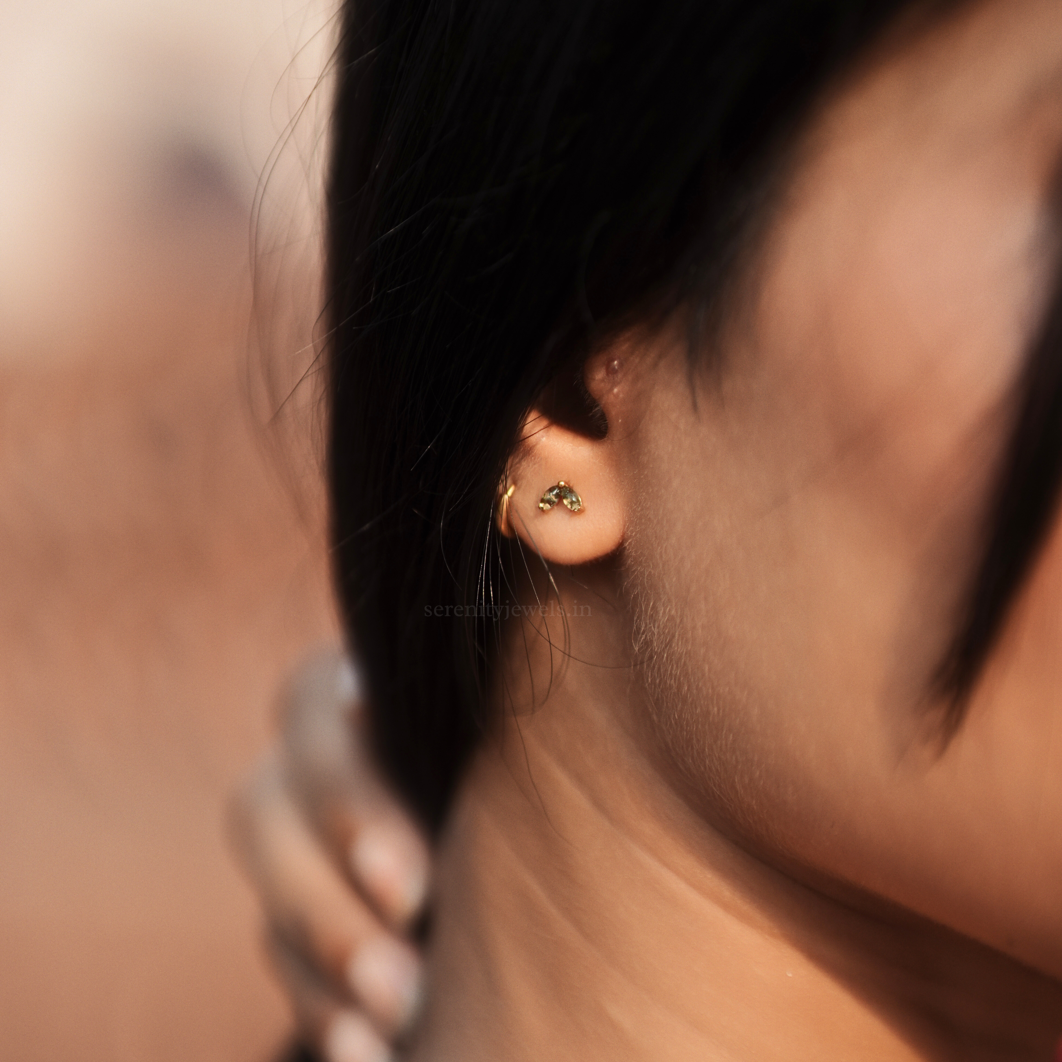 Moss Agate Leaf Titanium Flat Studs - PAIR