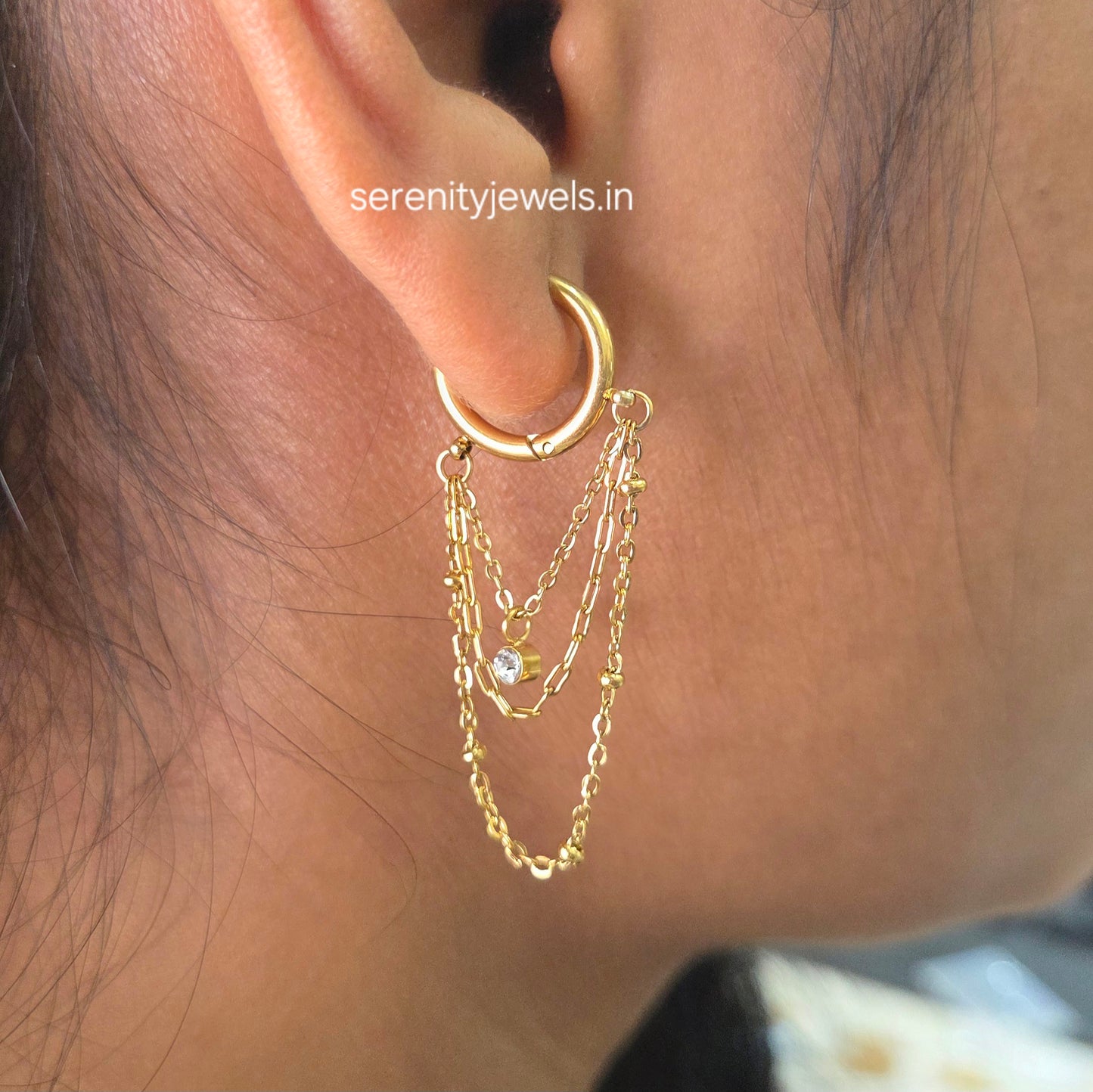 Velora Drop Chain Hoops - PAIR