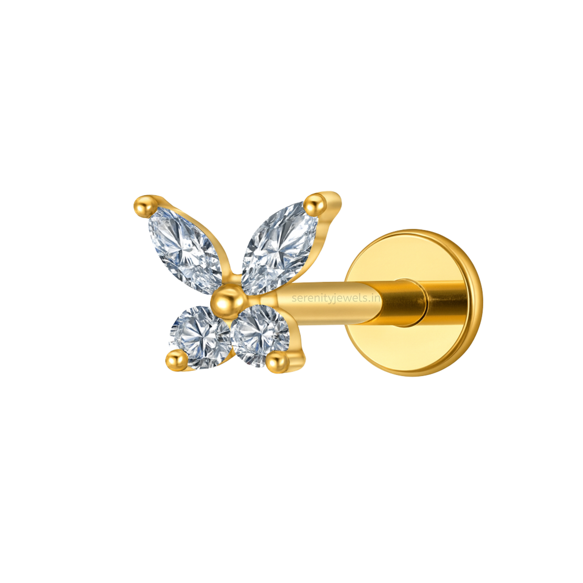 Diamond Wing Butterfly Titanium Flat Studs - PAIR