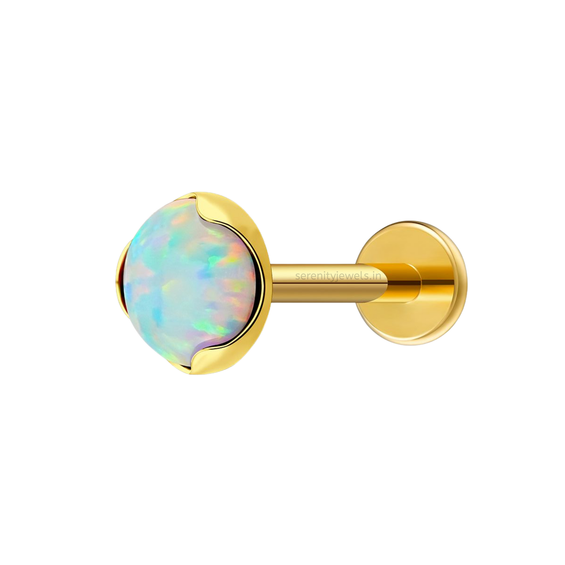 Moon Opal Titanium Flat Studs - PAIR