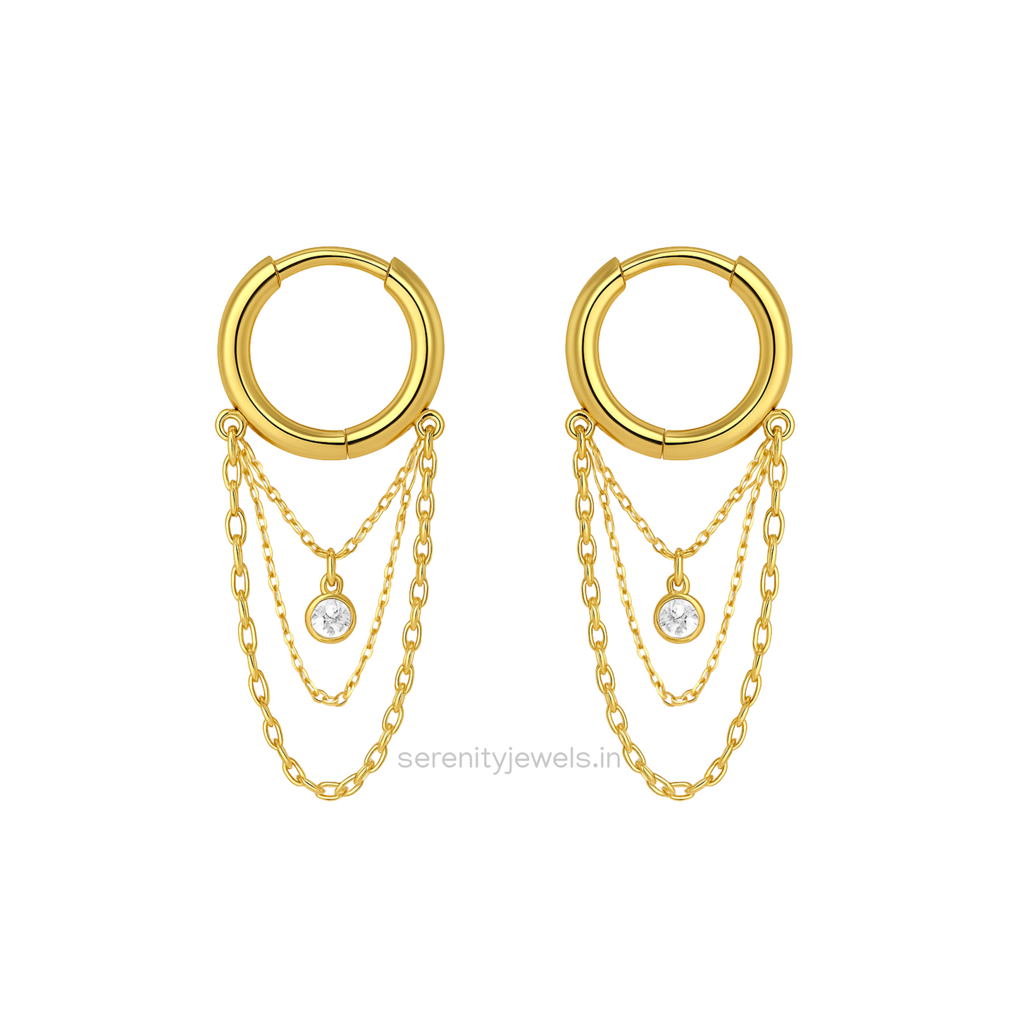 Velora Drop Chain Hoops - PAIR