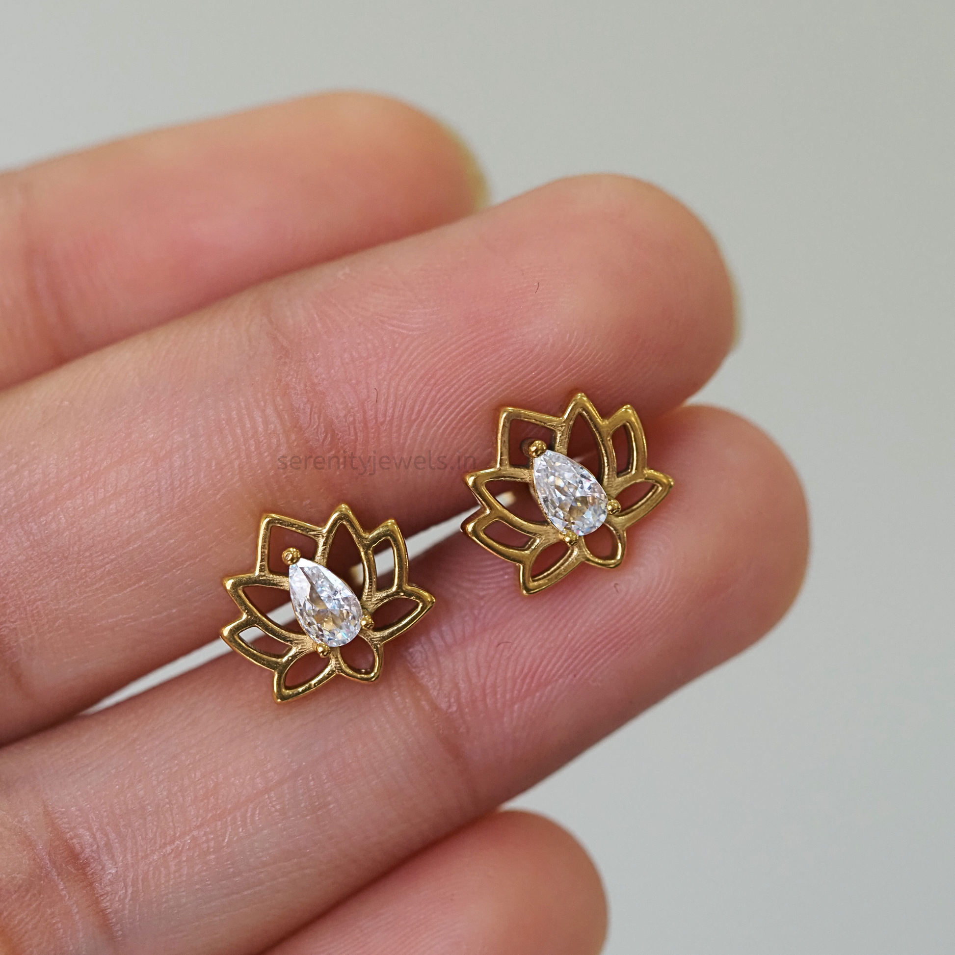 Lotus Pear Studs - PAIR
