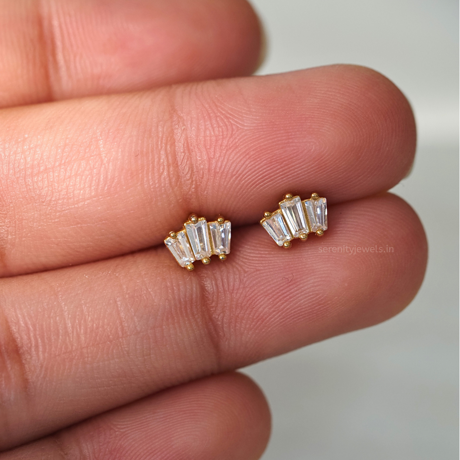 Emerald Tri Flat Studs - PAIR