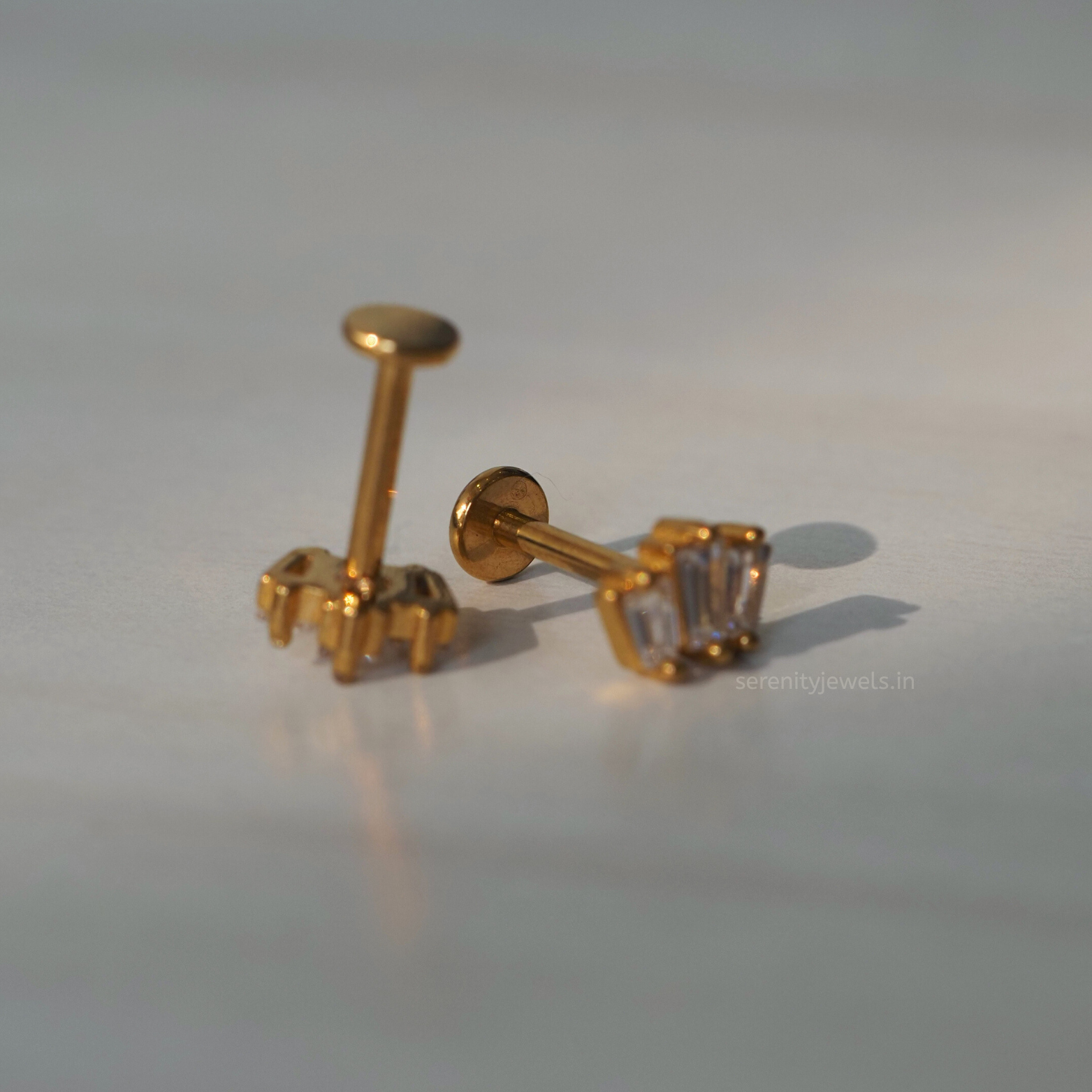 Emerald Tri Flat Studs - PAIR