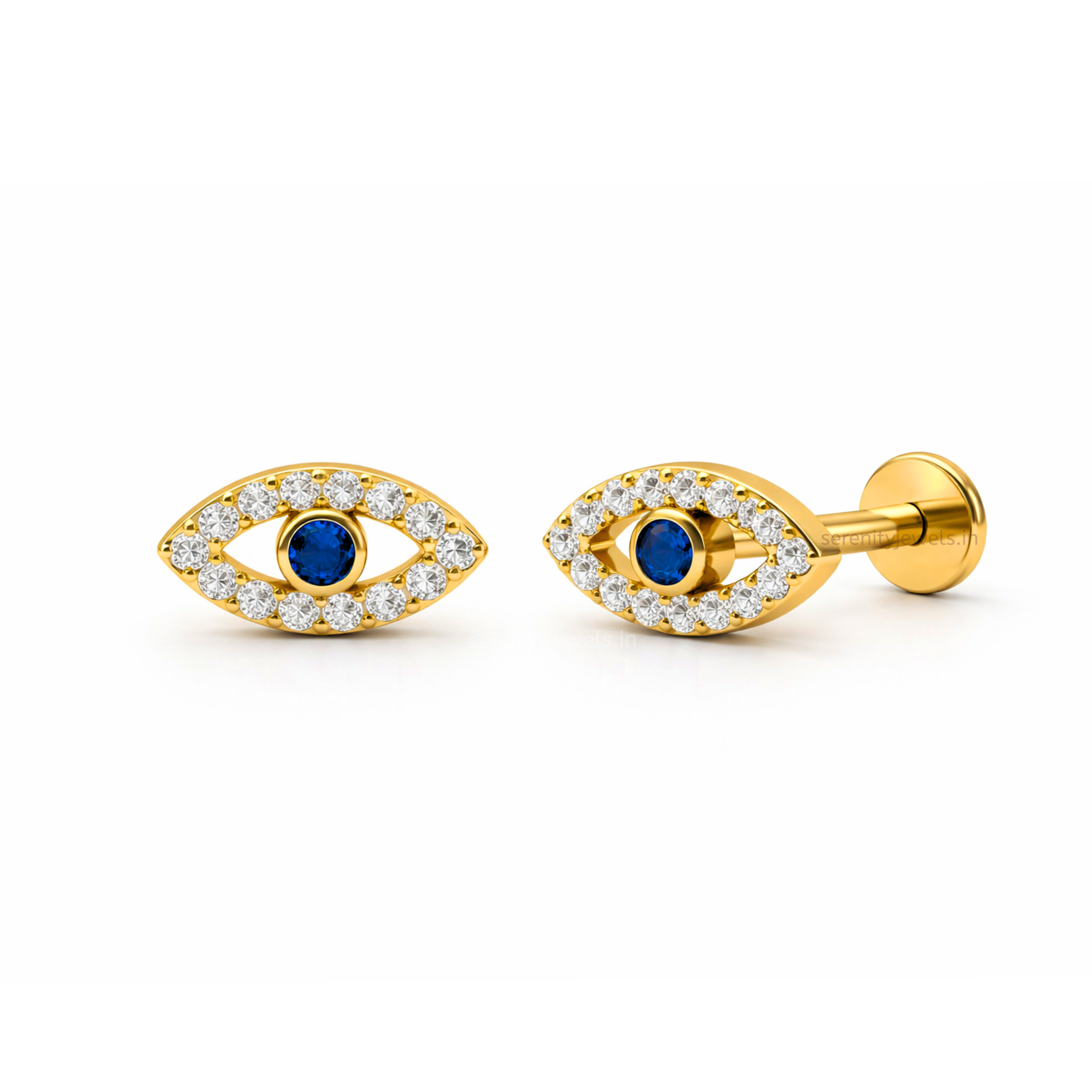 Evil Eye Titanium Flat Studs - PAIR