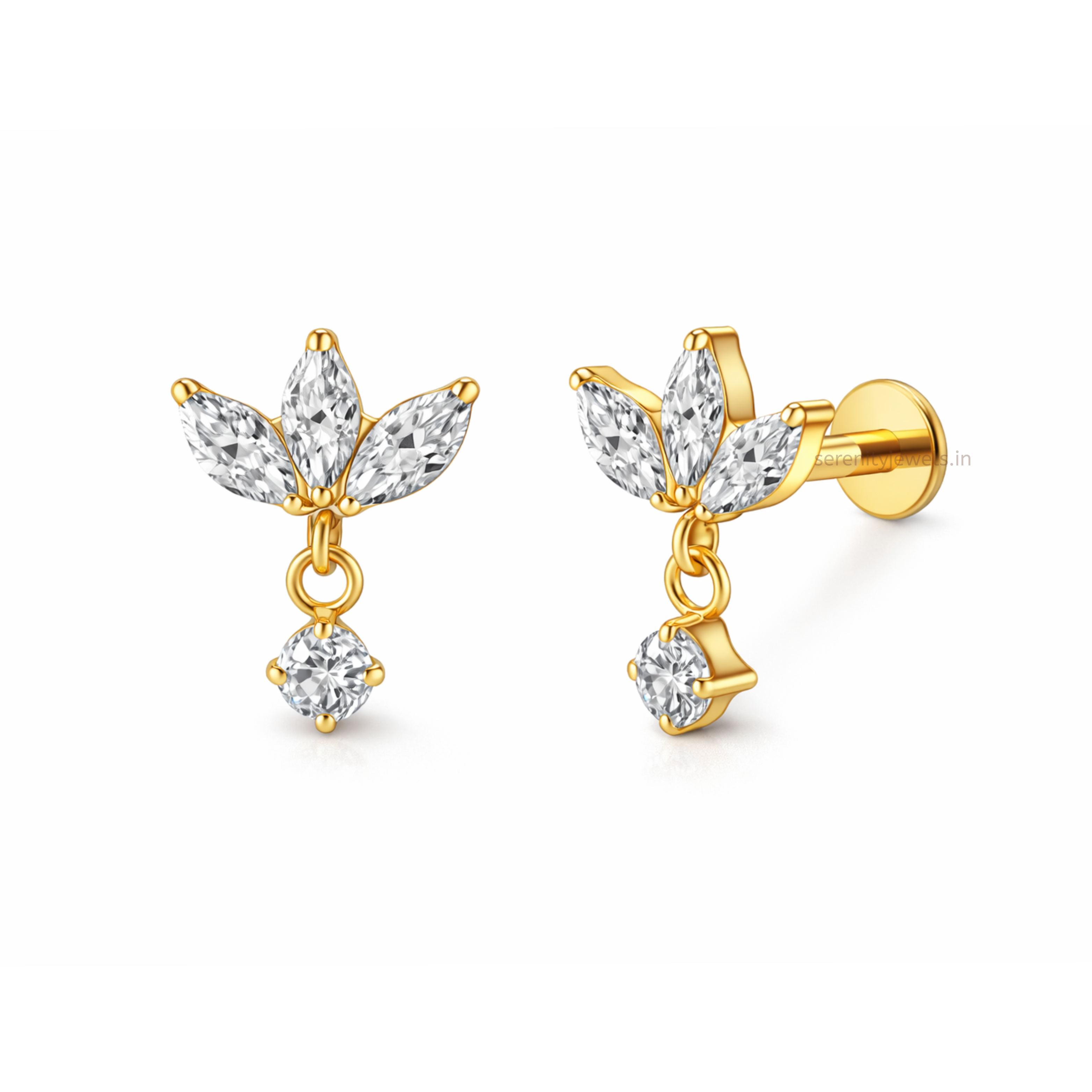 Marquise Bloom Drop Titanium Flat Studs - PAIR