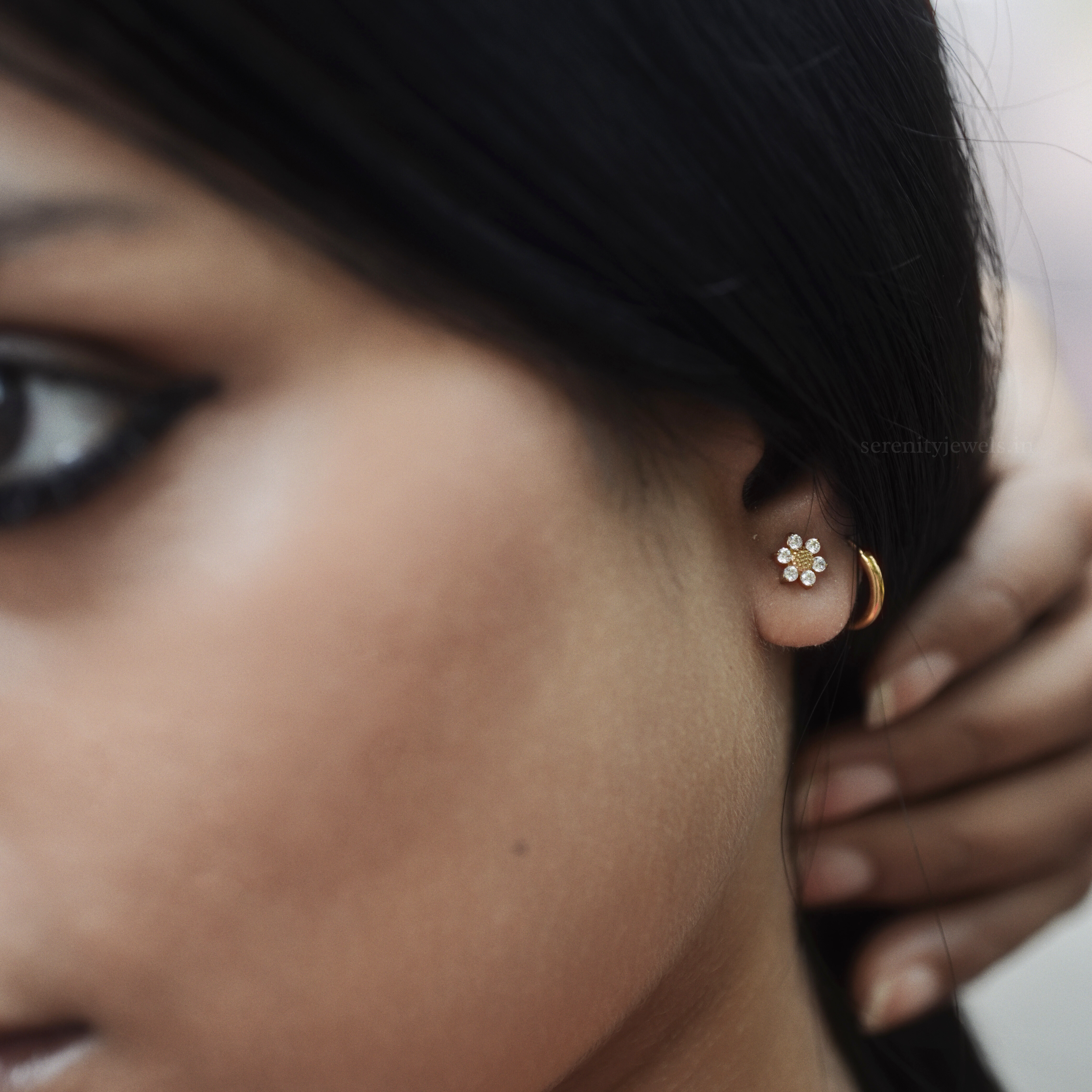 Golden Sunflower Titanium Flat Studs - PAIR