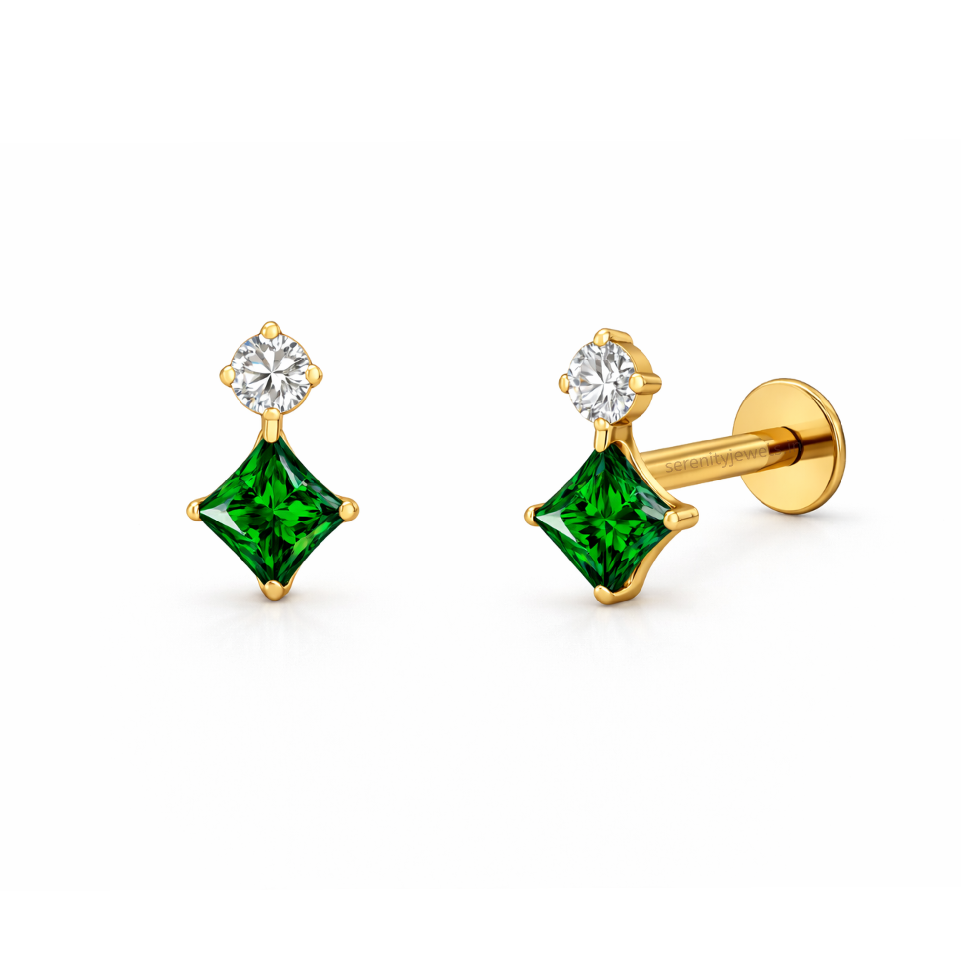 Zuri Drop Titanium Flat Studs - PAIR