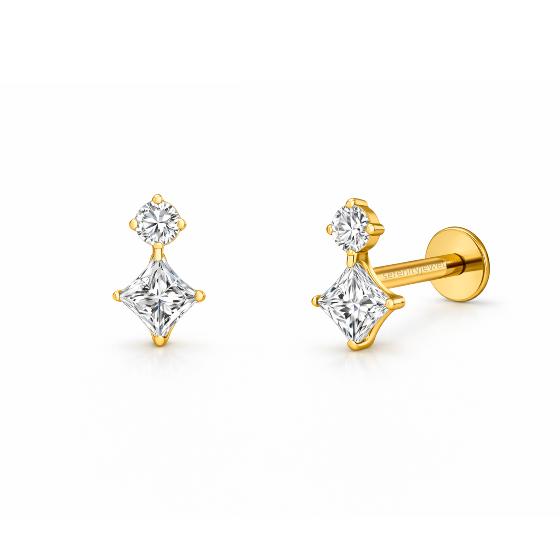 Zuri Drop Titanium Flat Studs - PAIR