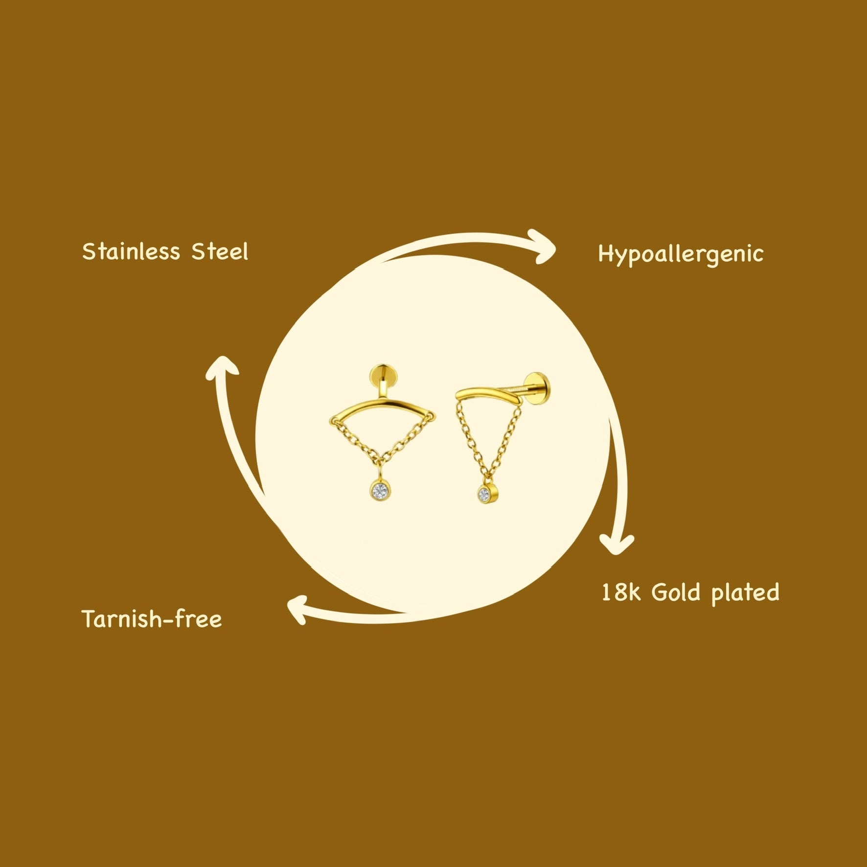 Hidden Helix Hanging Solitaire Flat Studs - PAIR
