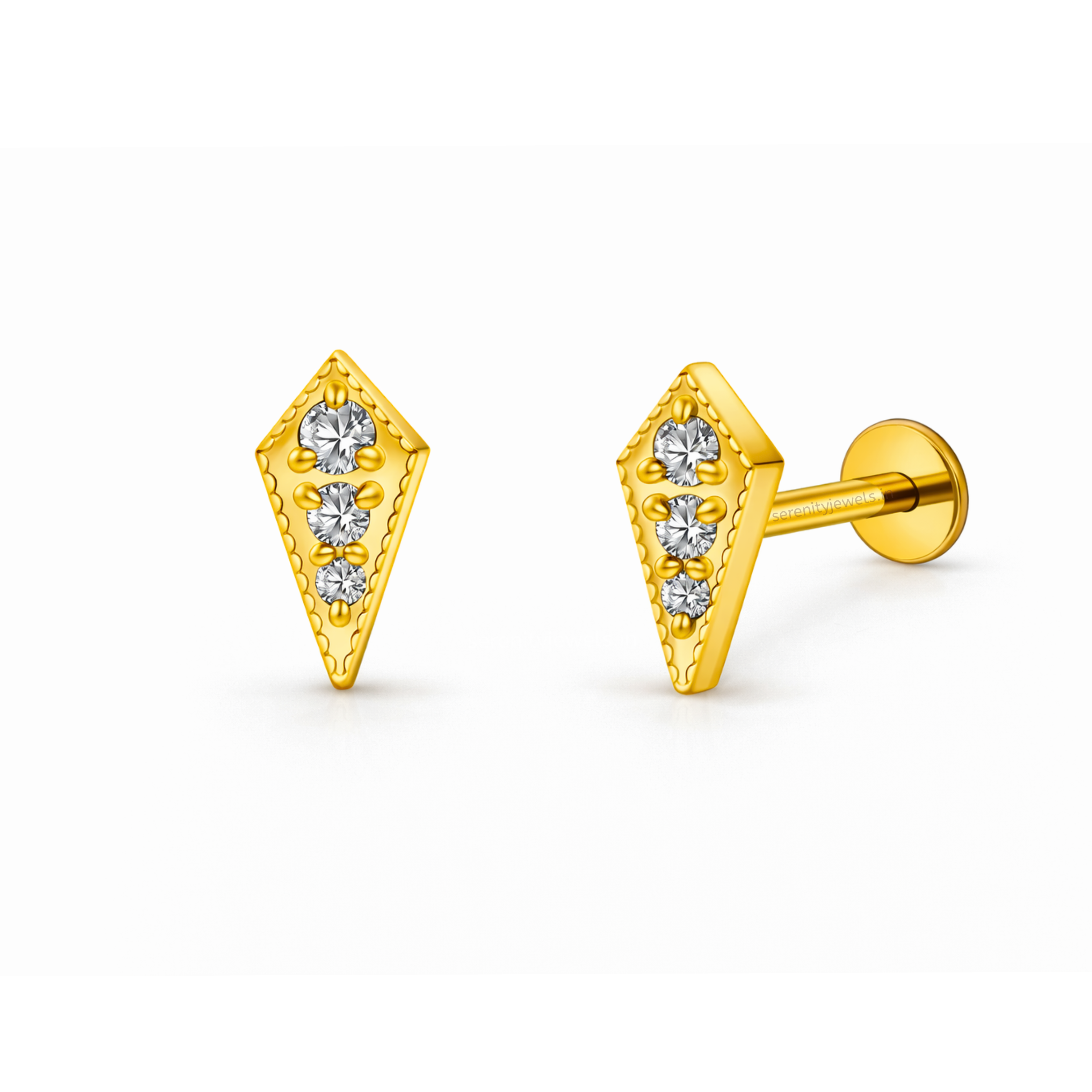 Rhombus Gem Titanium Flat Studs - PAIR