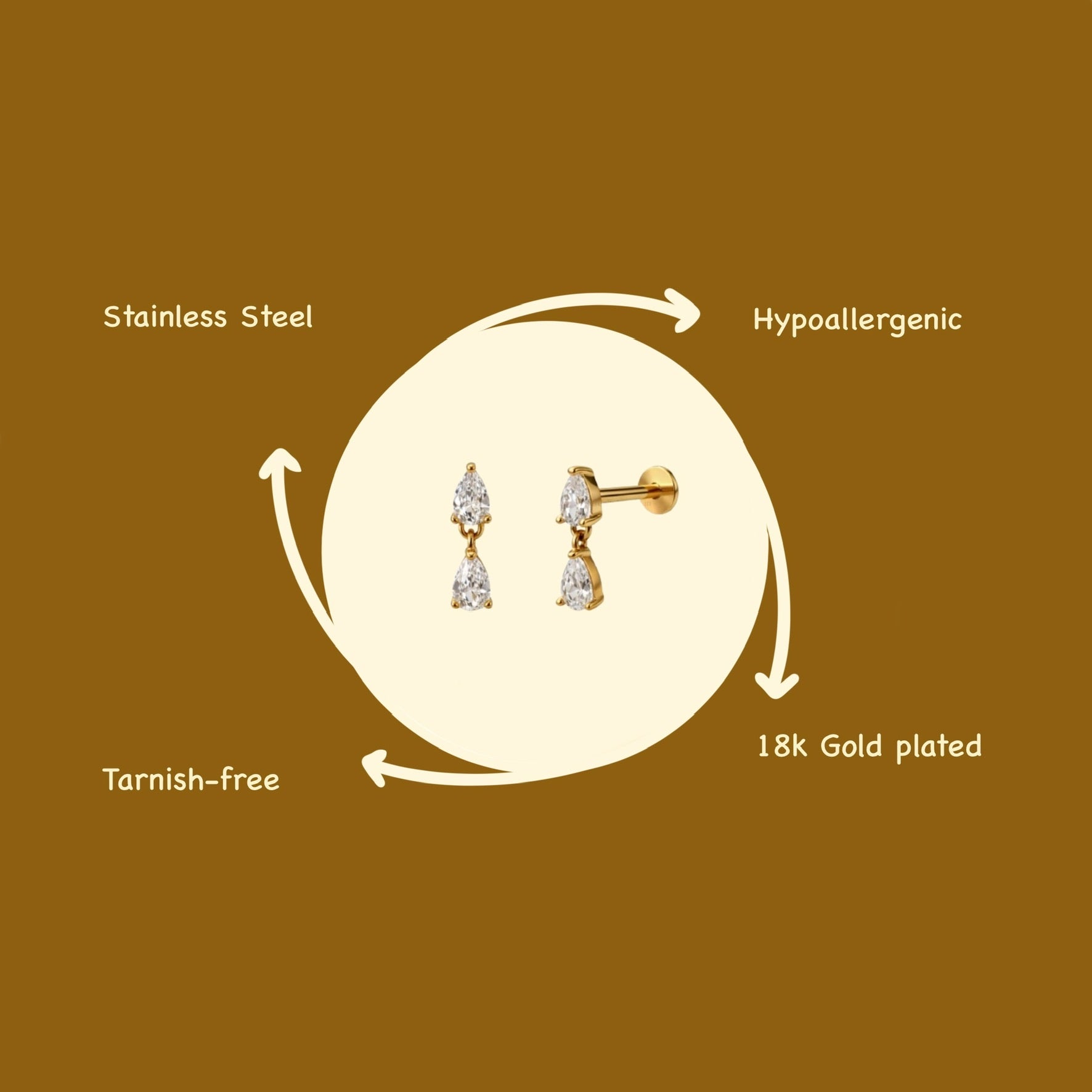 Liz Drop Flat Studs - PAIR