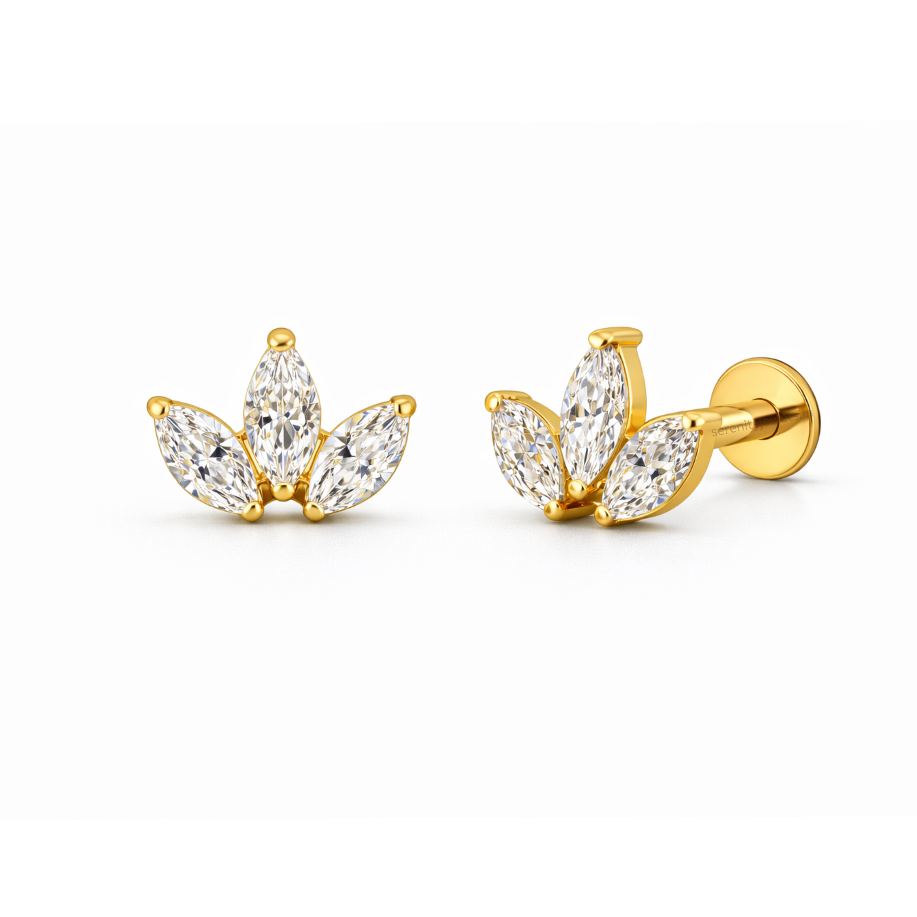 Trio Marquise Titanium Flat Studs - PAIR