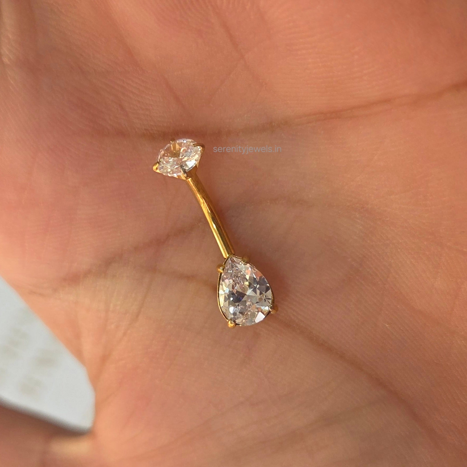 Pear Solitaire Belly Stud  - SINGLE