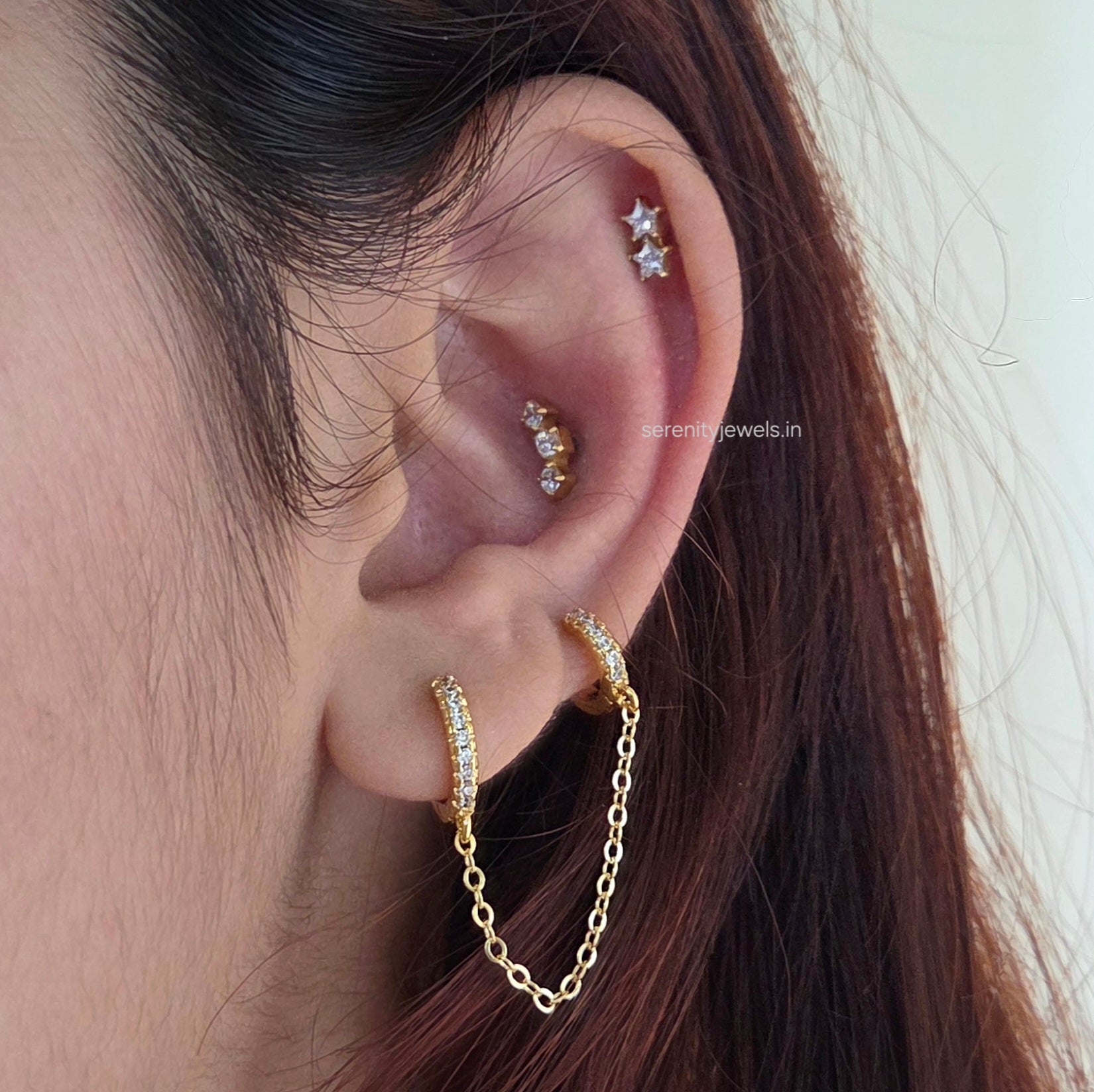 Double Hoop Chain Earrings - PAIR