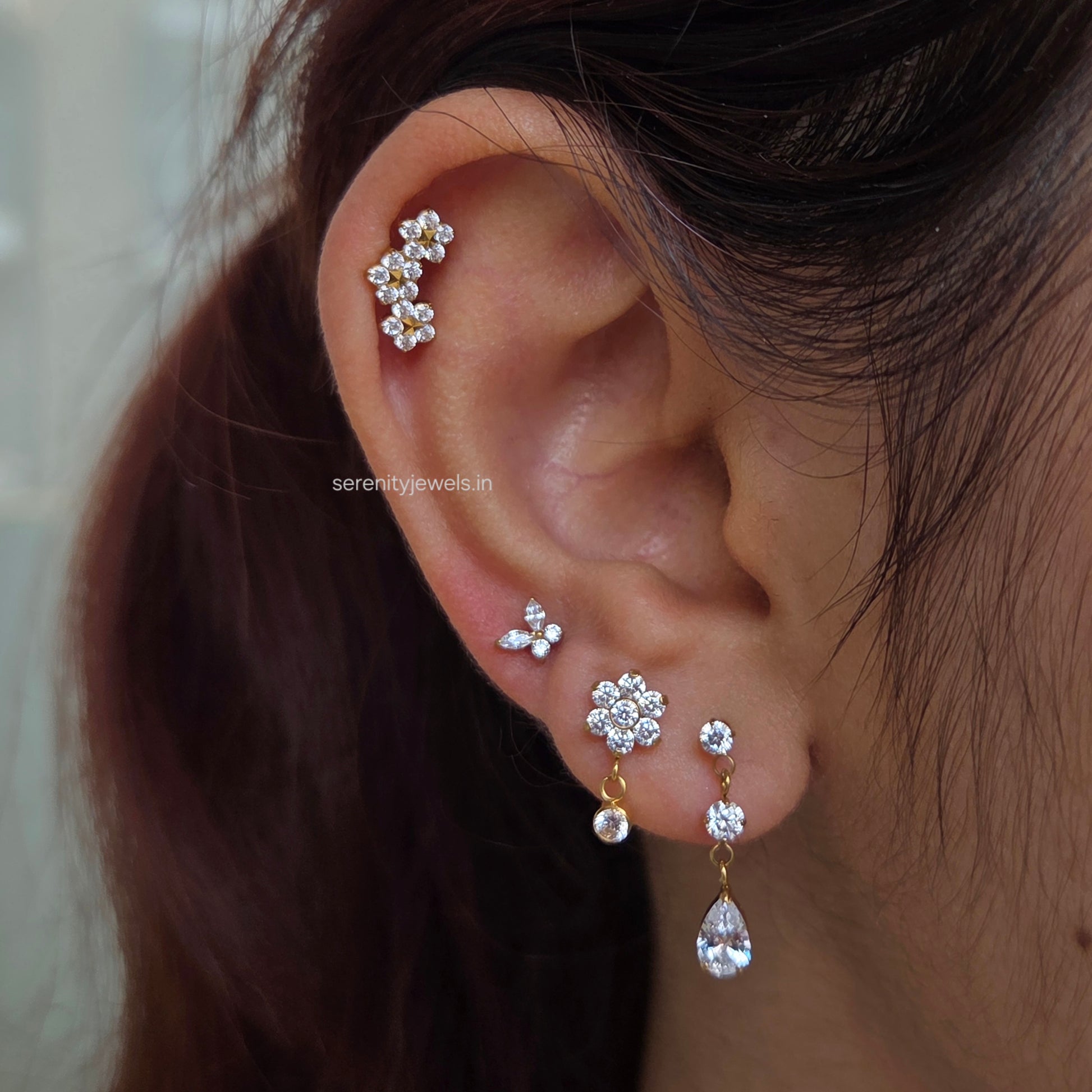 Grace Drop Titanium Flat Studs - PAIR