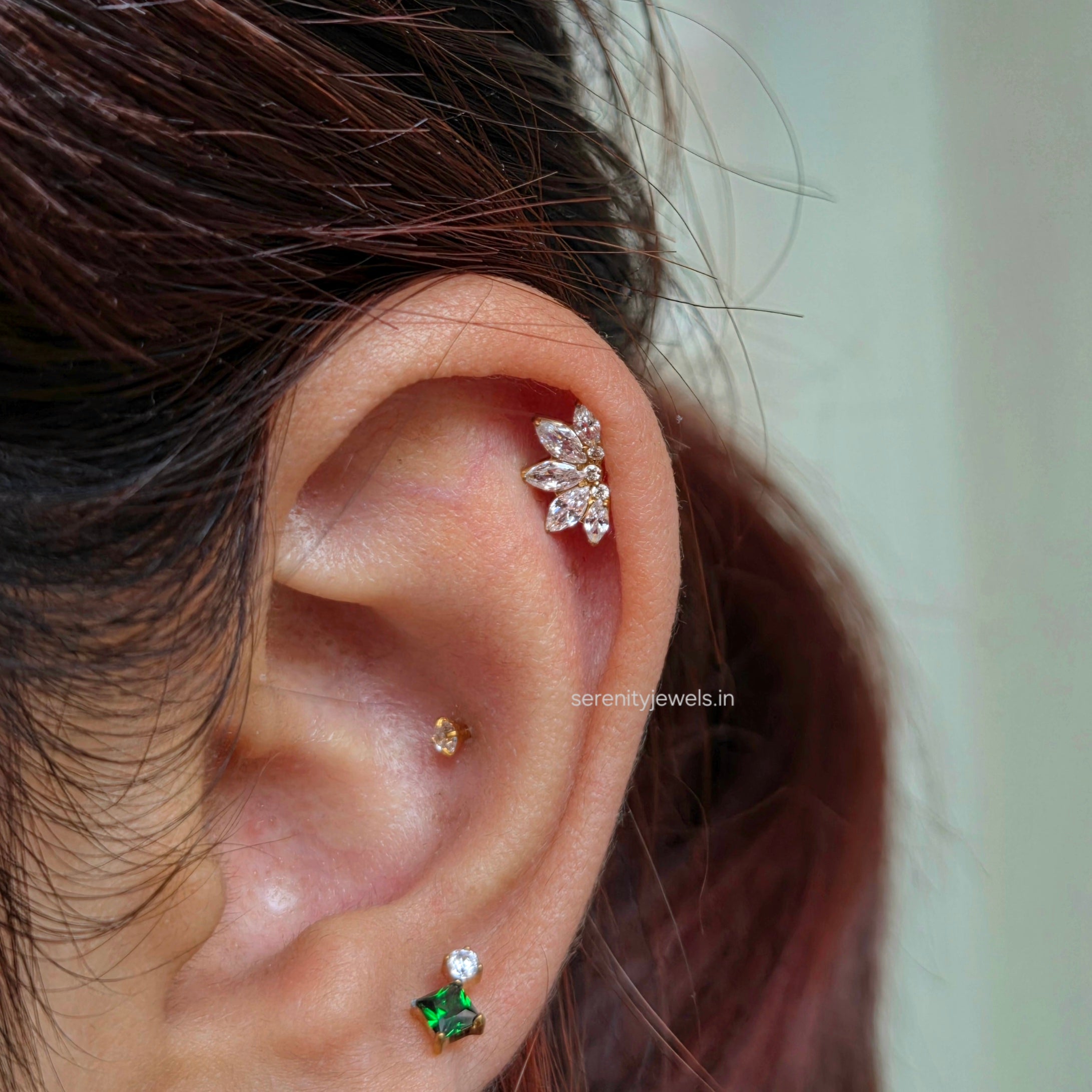 Crystal Lotus Titanium Flat Studs - PAIR