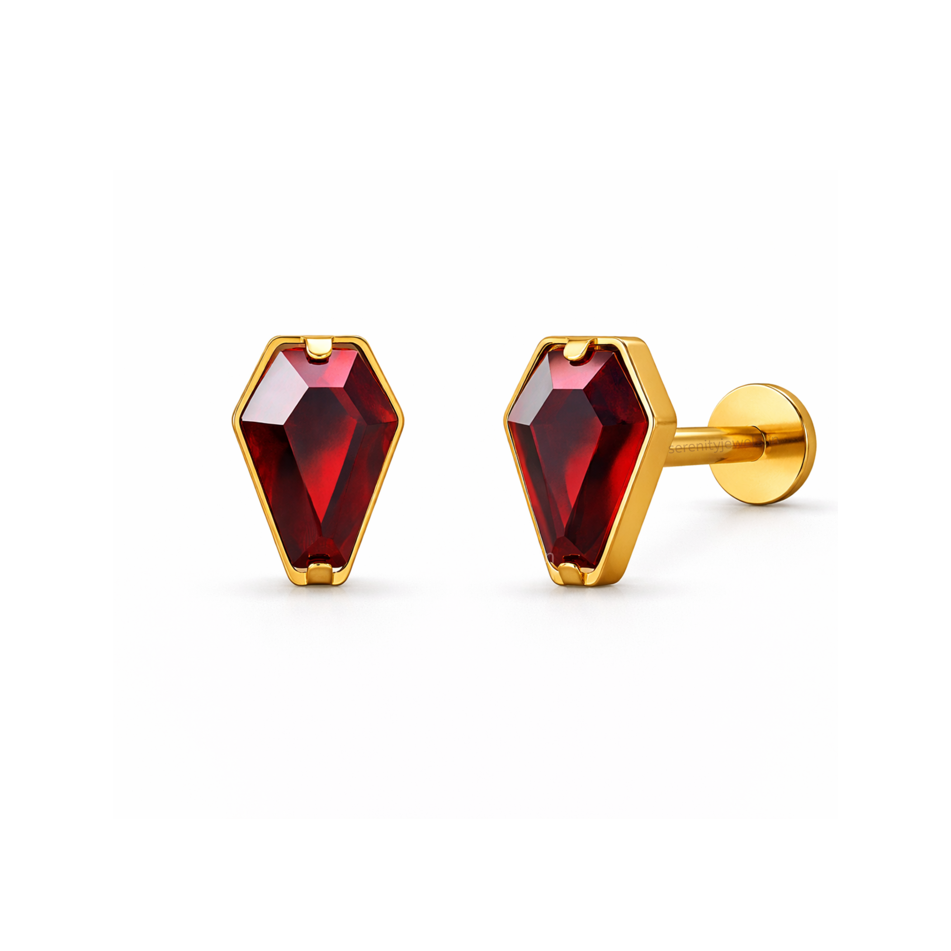 Bloodstone Facet Titanium Flat Studs - PAIR
