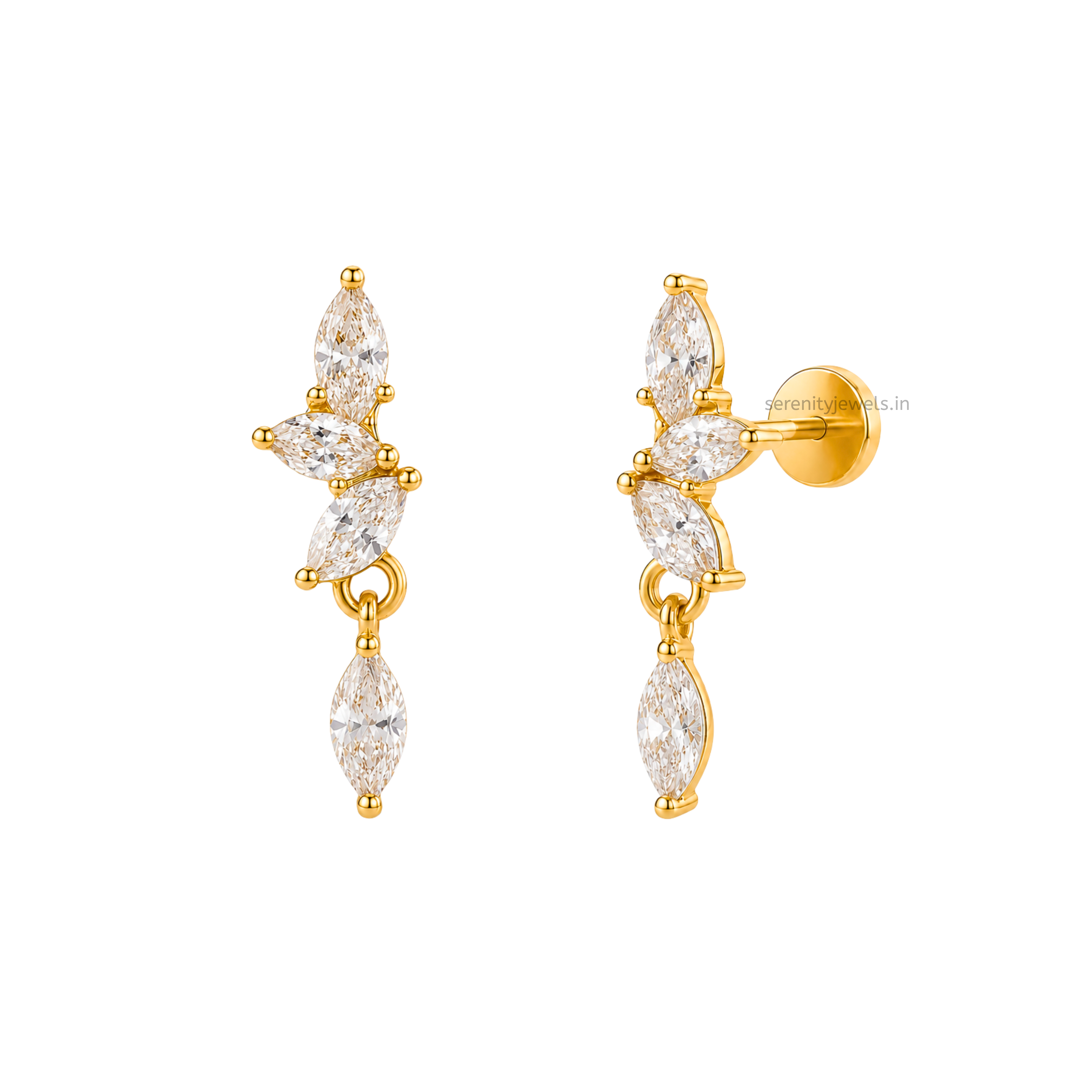 Marquise Vine Flat Studs - PAIR