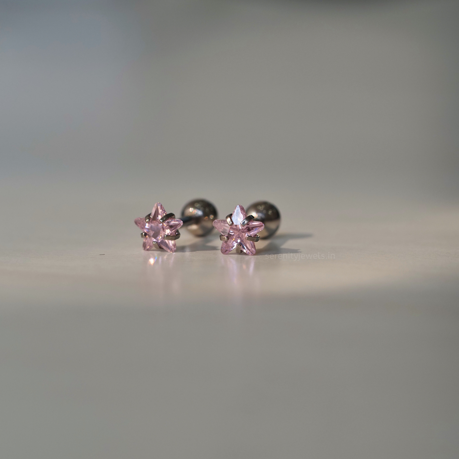 Pink Solitaire Star Studs - Pair