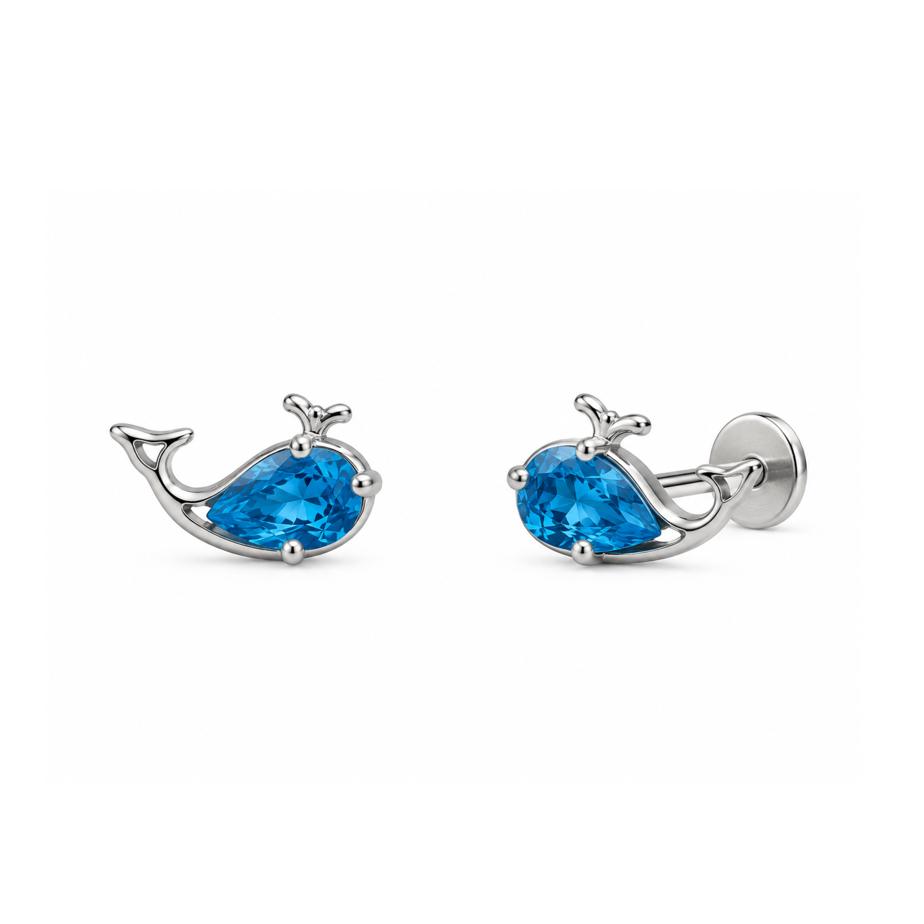 Baby Blue Whale Flat Studs - PAIR