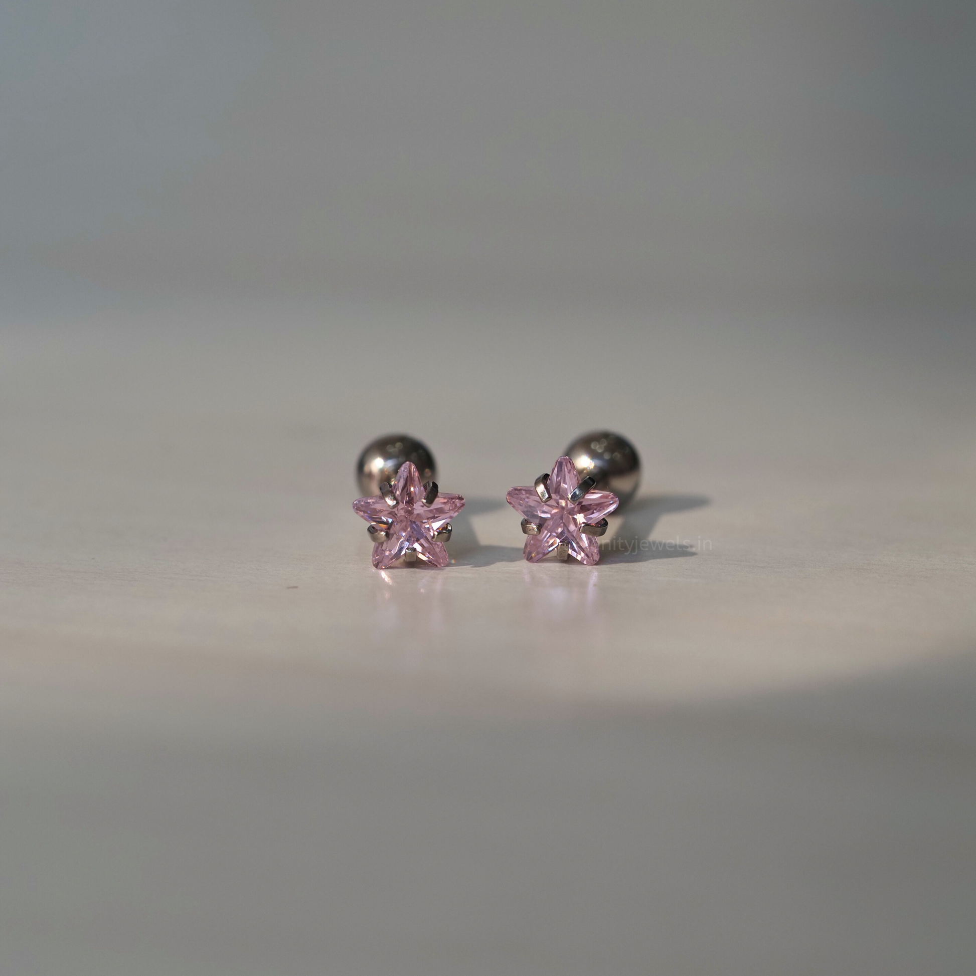 Pink Solitaire Star Studs - Pair