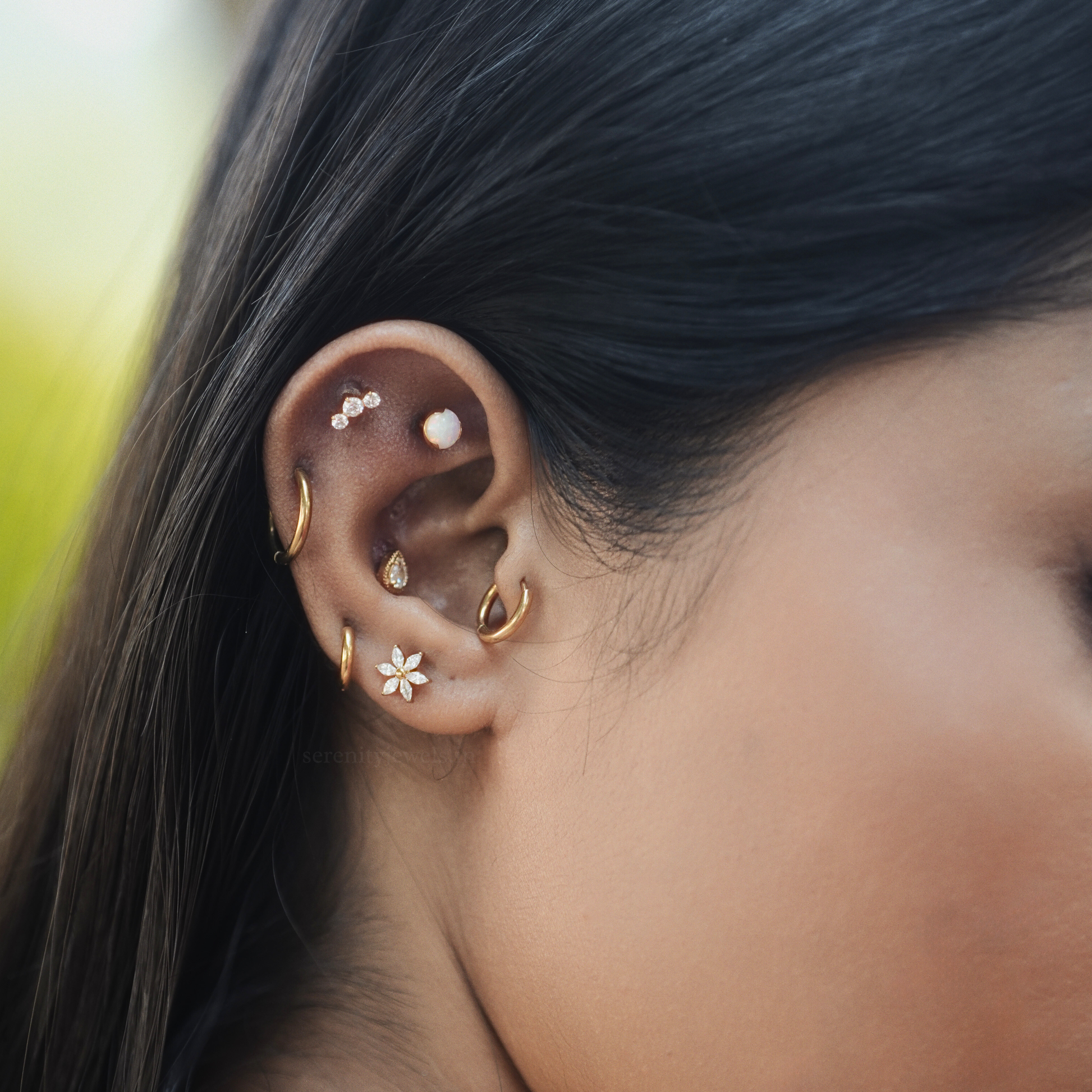 Moon Opal Titanium Flat Studs - PAIR