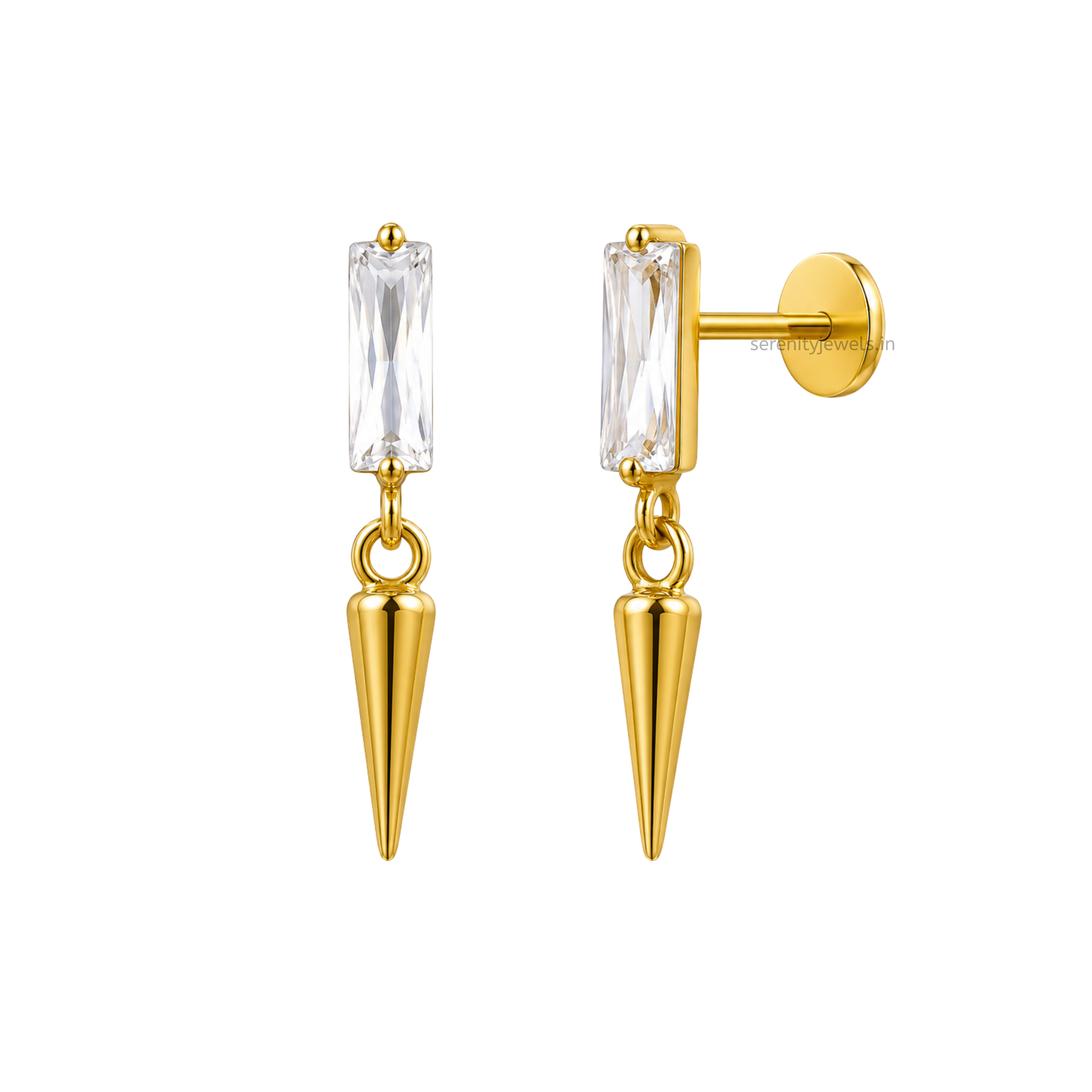 Fang Baguette Flat Studs - PAIR