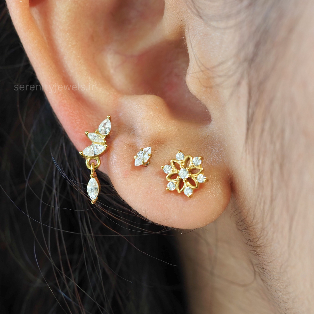 Marquise Vine Flat Studs - PAIR