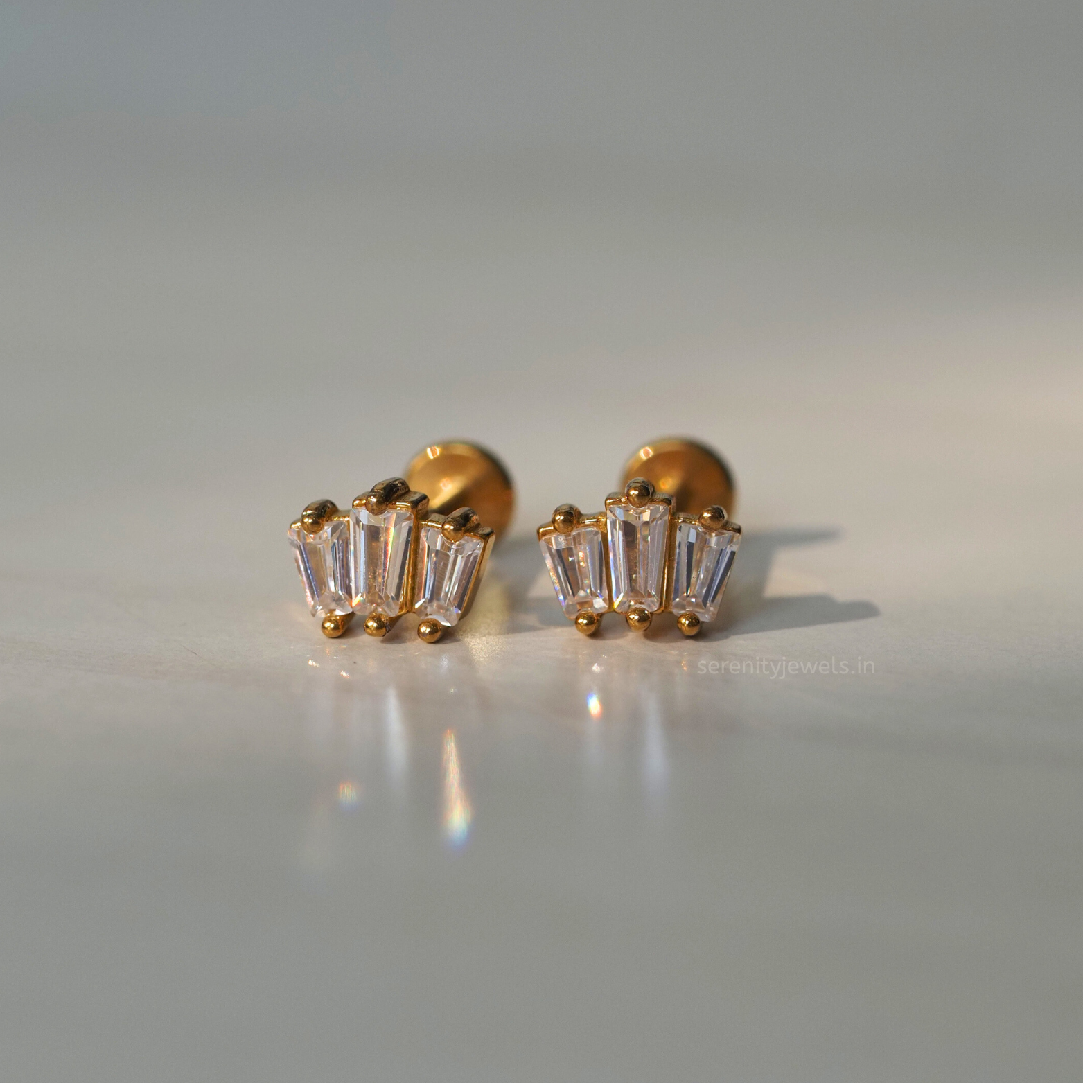 Emerald Tri Flat Studs - PAIR