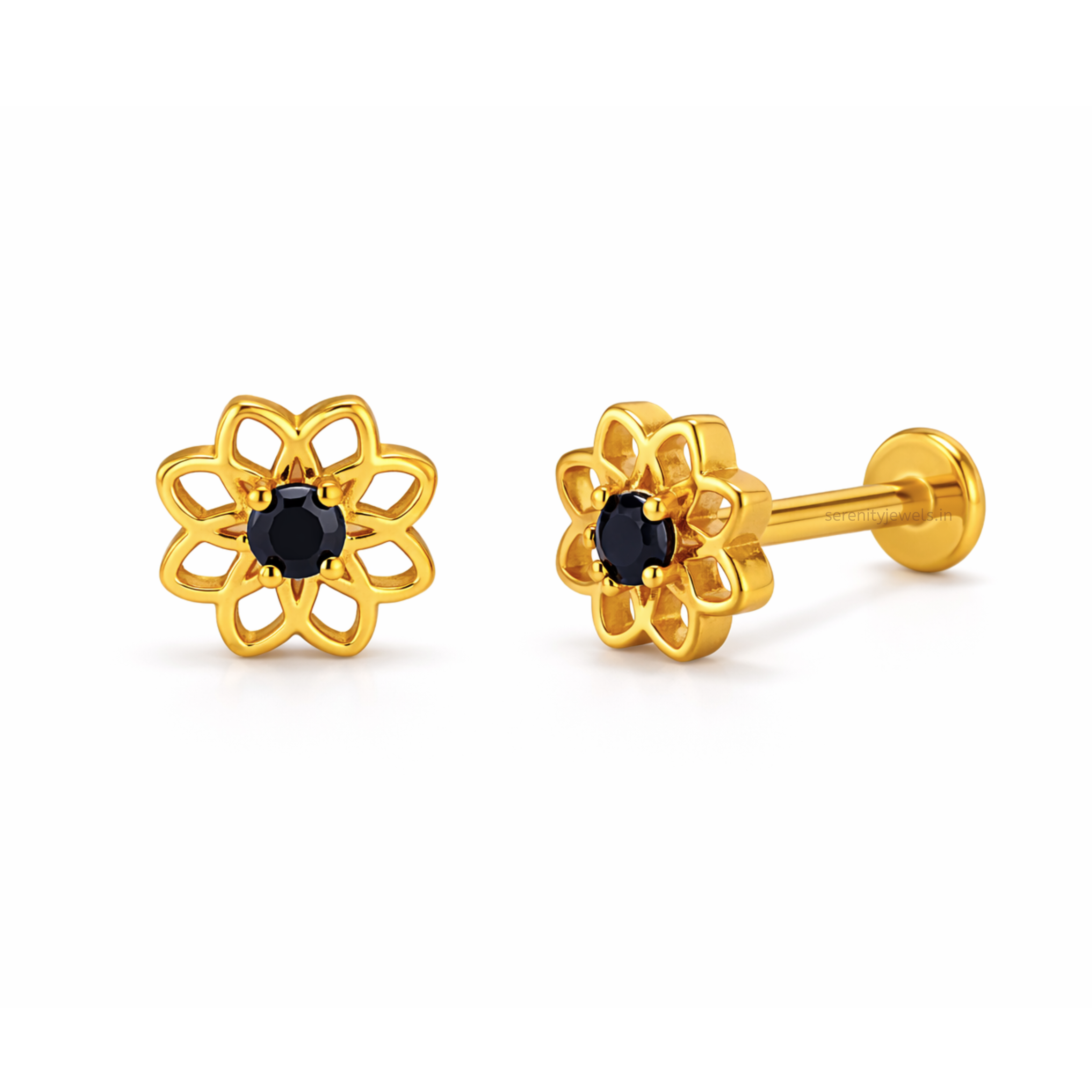Black Bloom Flat Studs - PAIR