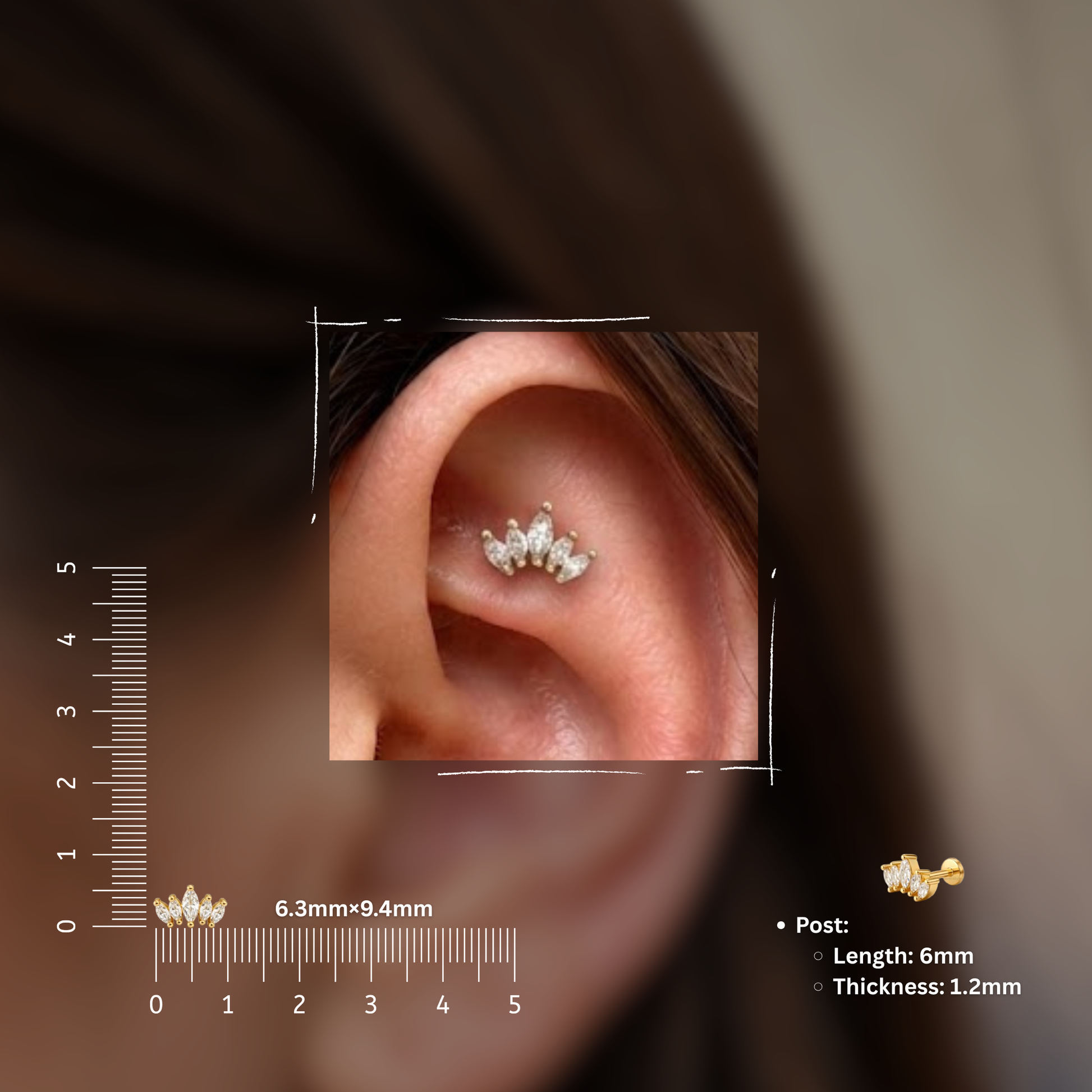 Crown Flat Studs - PAIR