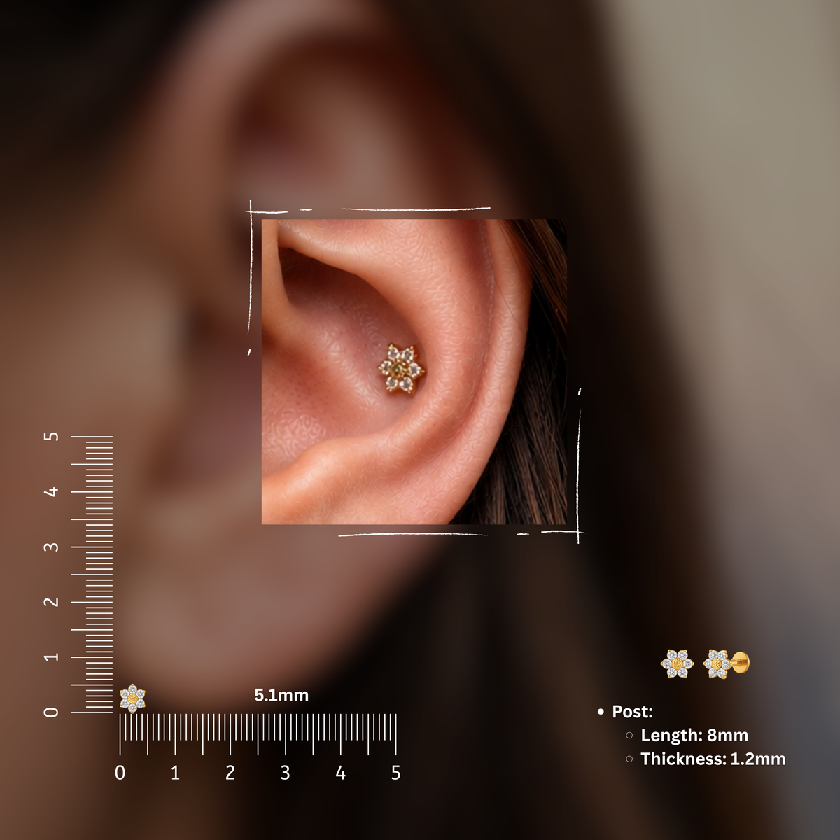 Elfin Sun Flat Studs - PAIR