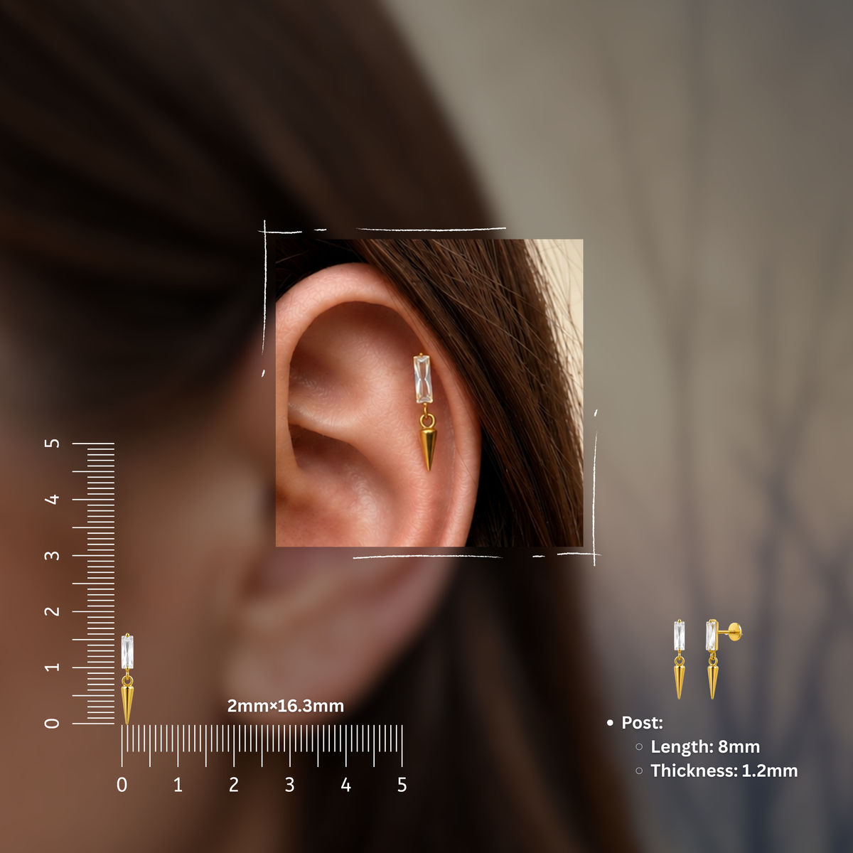 Fang Baguette Flat Studs - PAIR