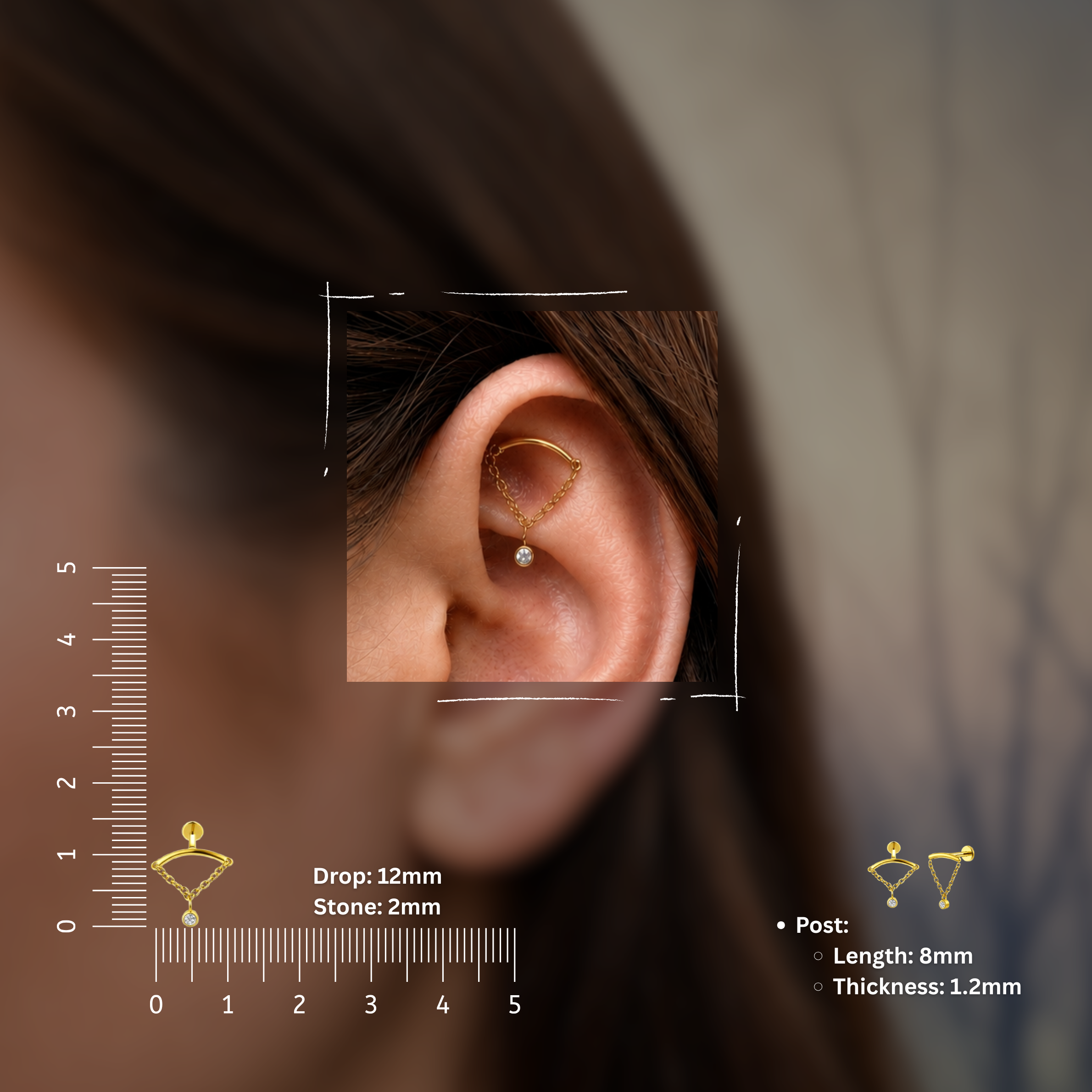 Hidden Helix Hanging Solitaire Flat Studs - PAIR