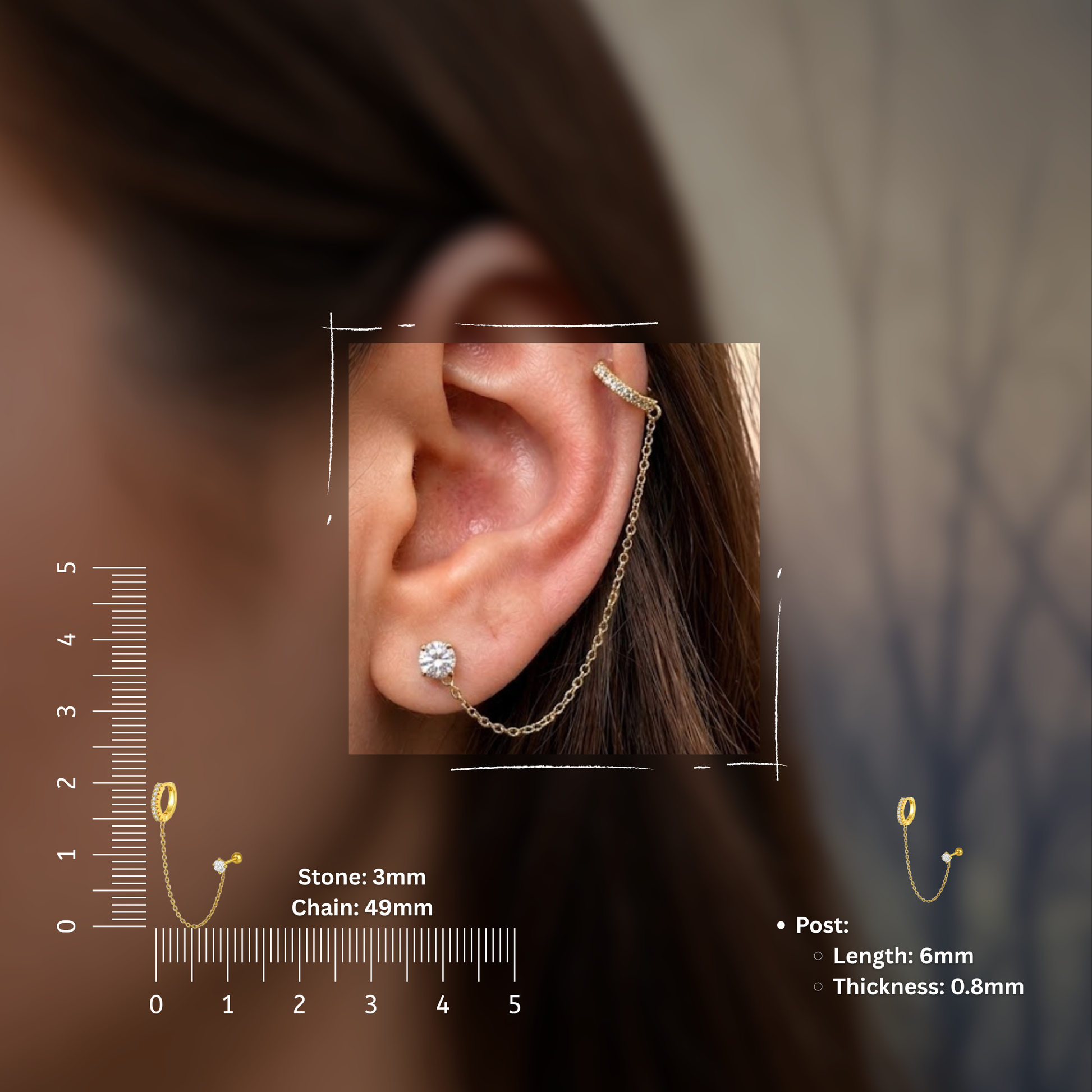 Hoop Link Solitaire Earring - PAIR