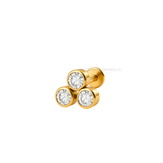Three Stone Flat Studs - PAIR