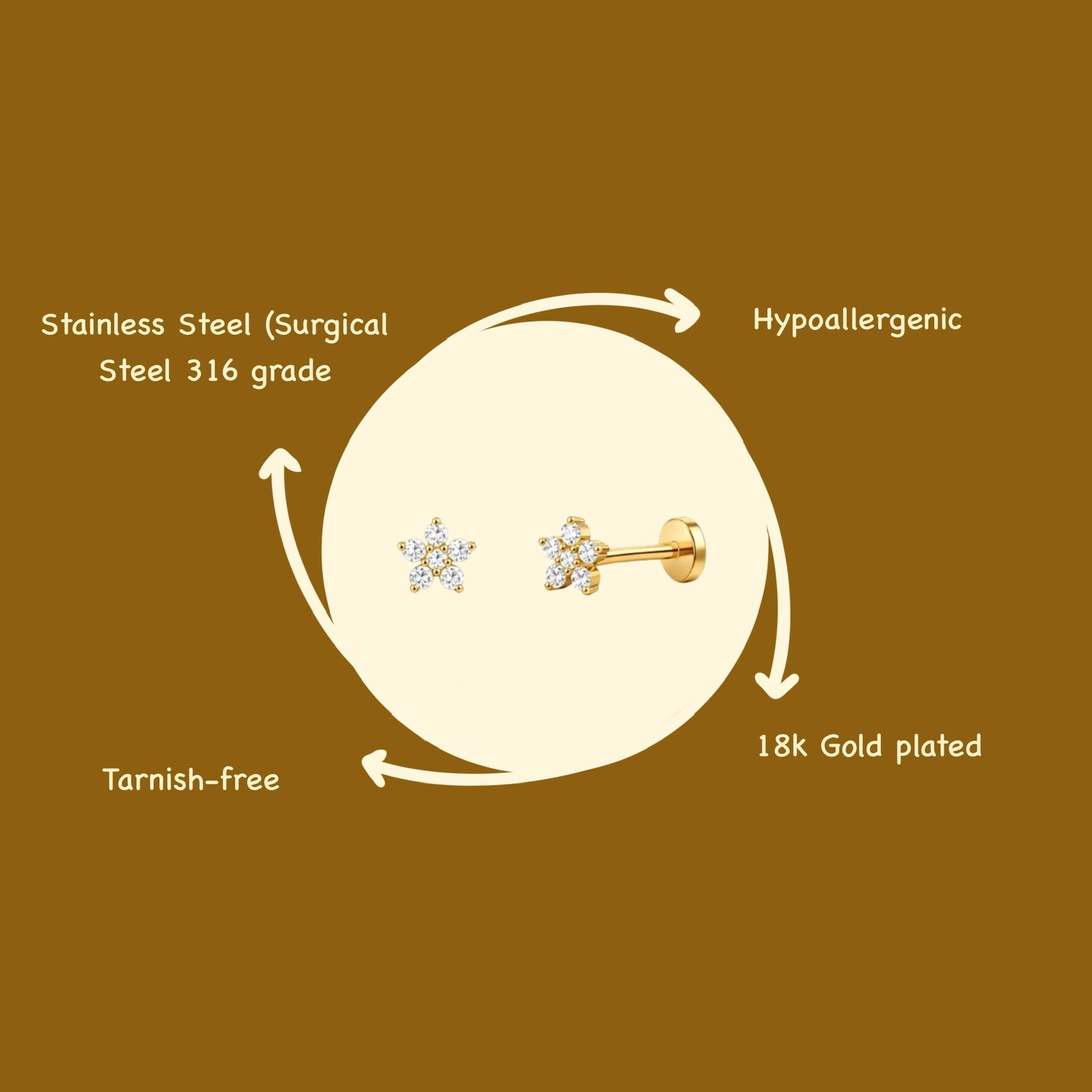 Interna Flower Flat Studs - PAIR