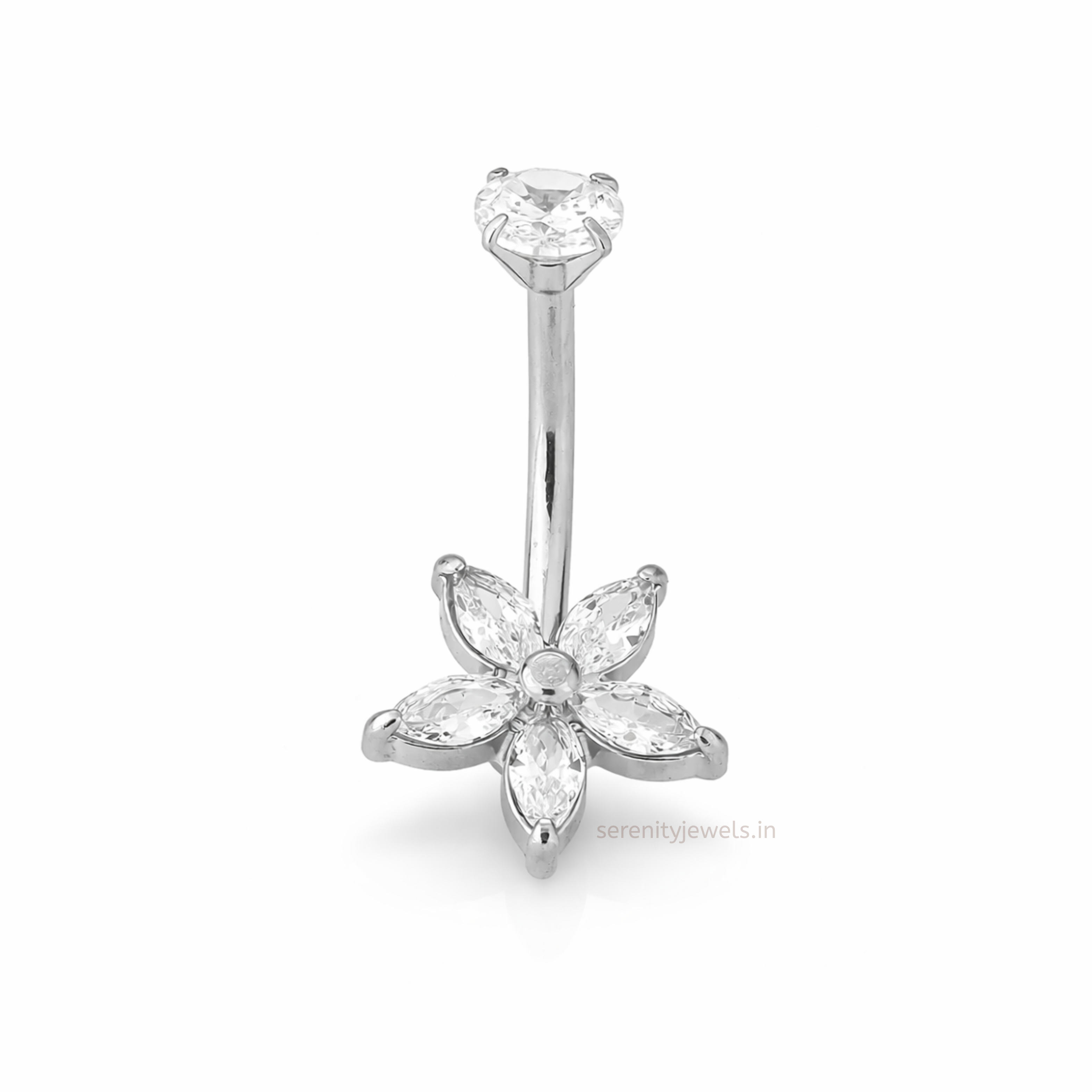 Crystal Lilly Belly Silver Stud  - SINGLE