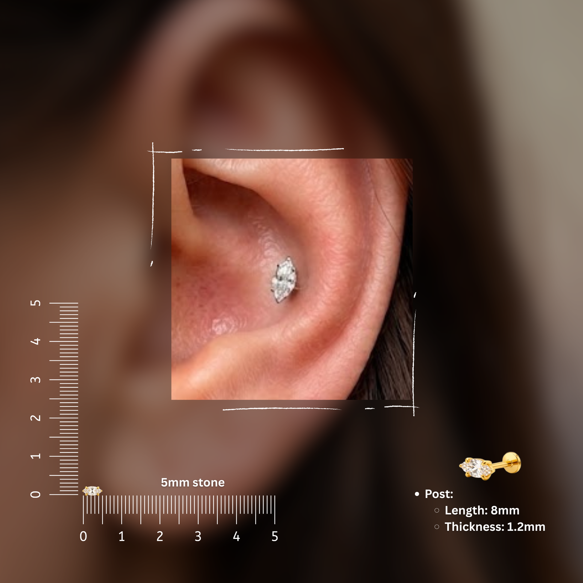 Marquise Flat Studs - PAIR