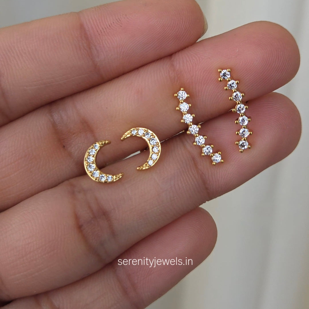 Climber + Cresecent Moon Combo Studs Set