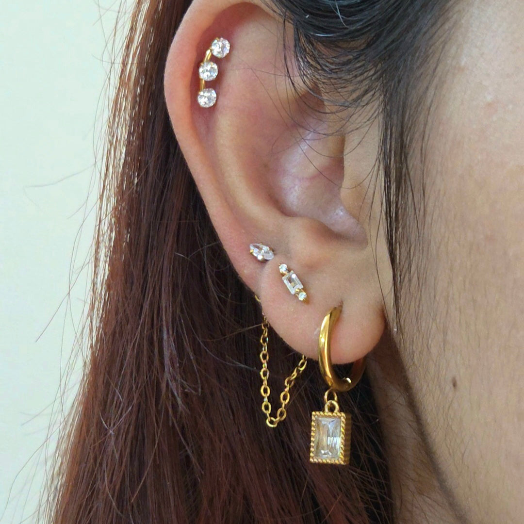 Baguette Stack Flat Studs - PAIR