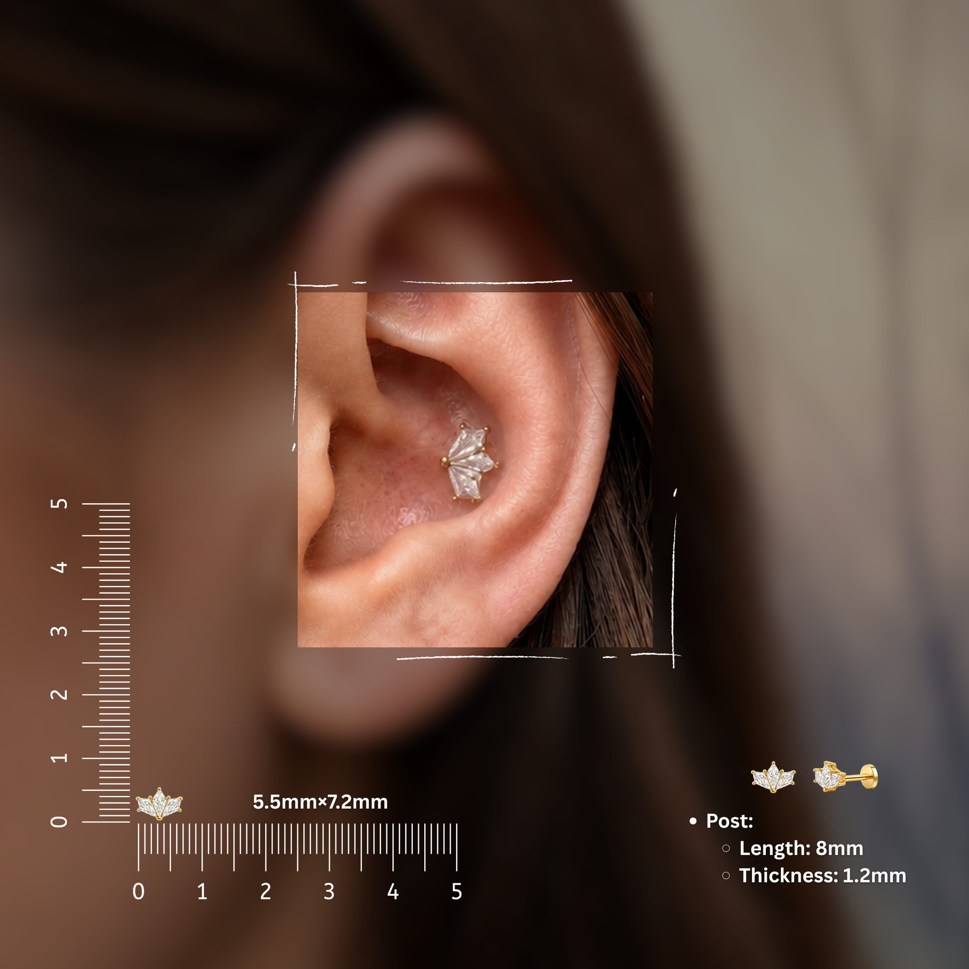 Serene Kite Crown Flat Studs - PAIR