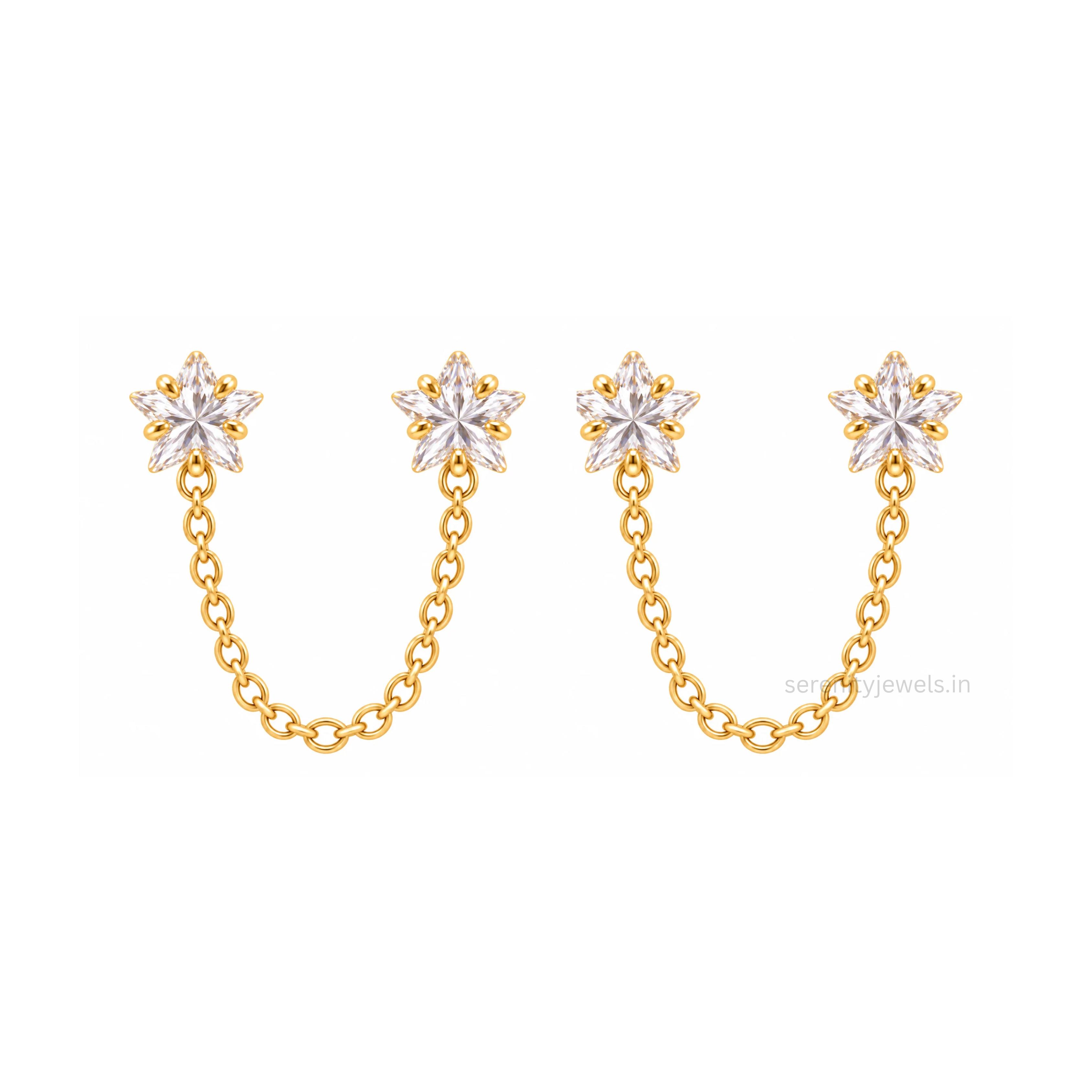 Star Solitaire Chain Studs - PAIR