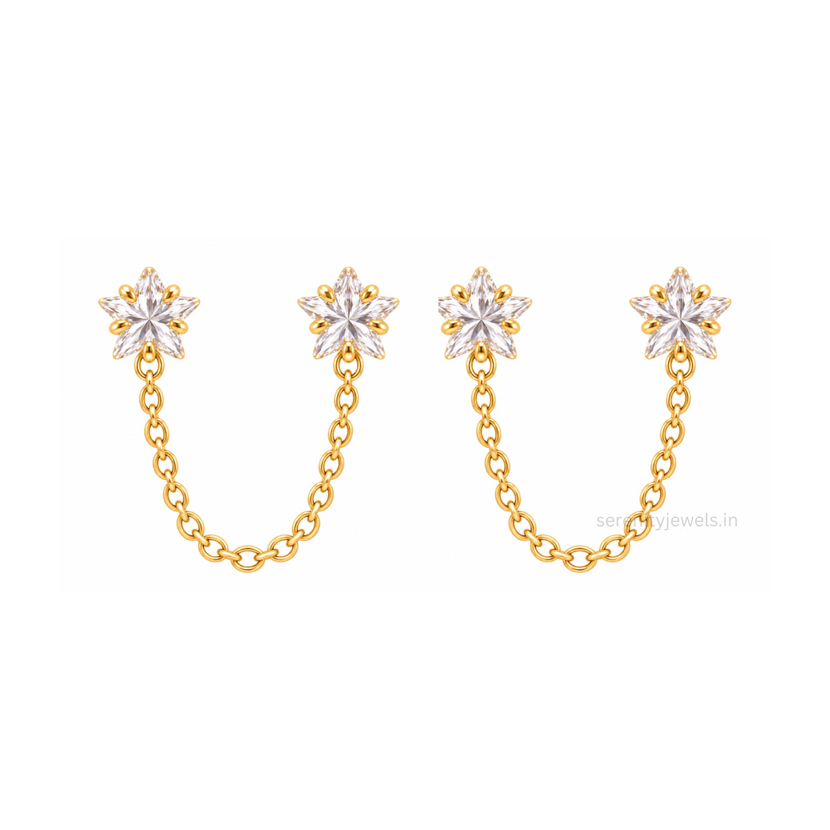 Star Solitaire Chain Studs - PAIR