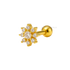 A pair of gold-colored sunflower-shaped stud earrings with screwball back closure.