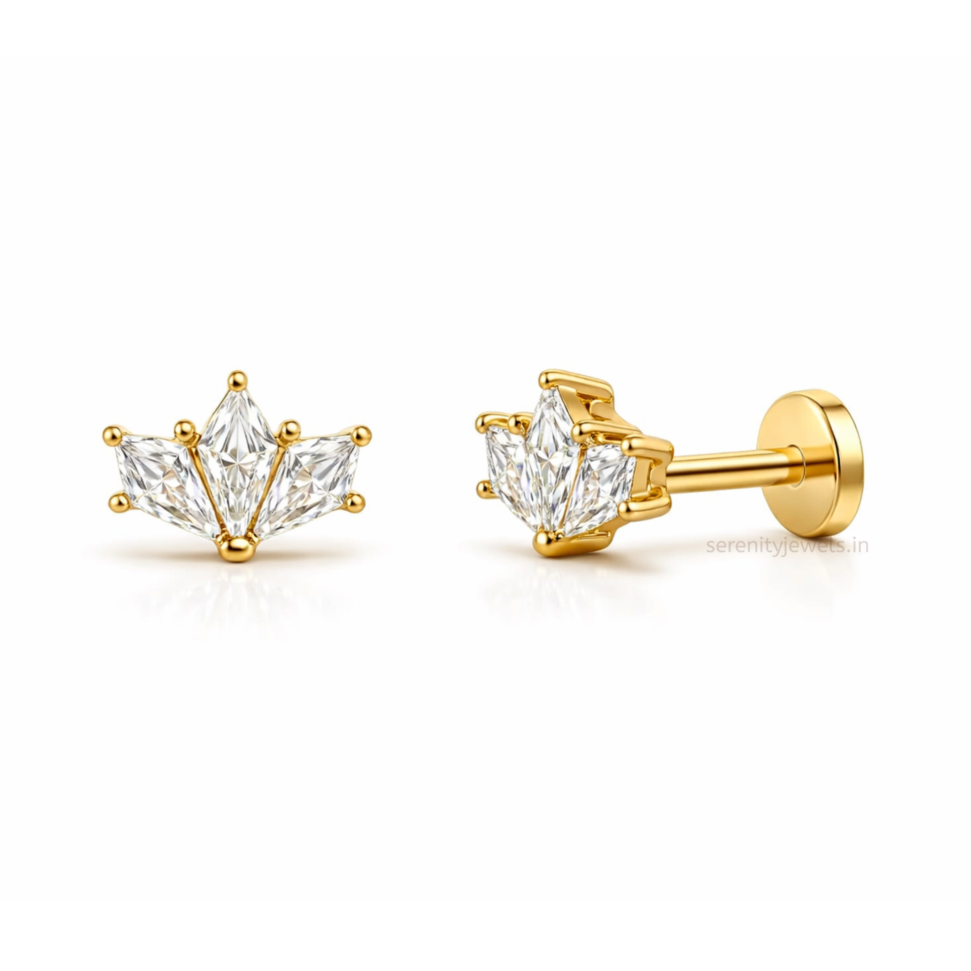 Serene Kite Crown Flat Studs - PAIR