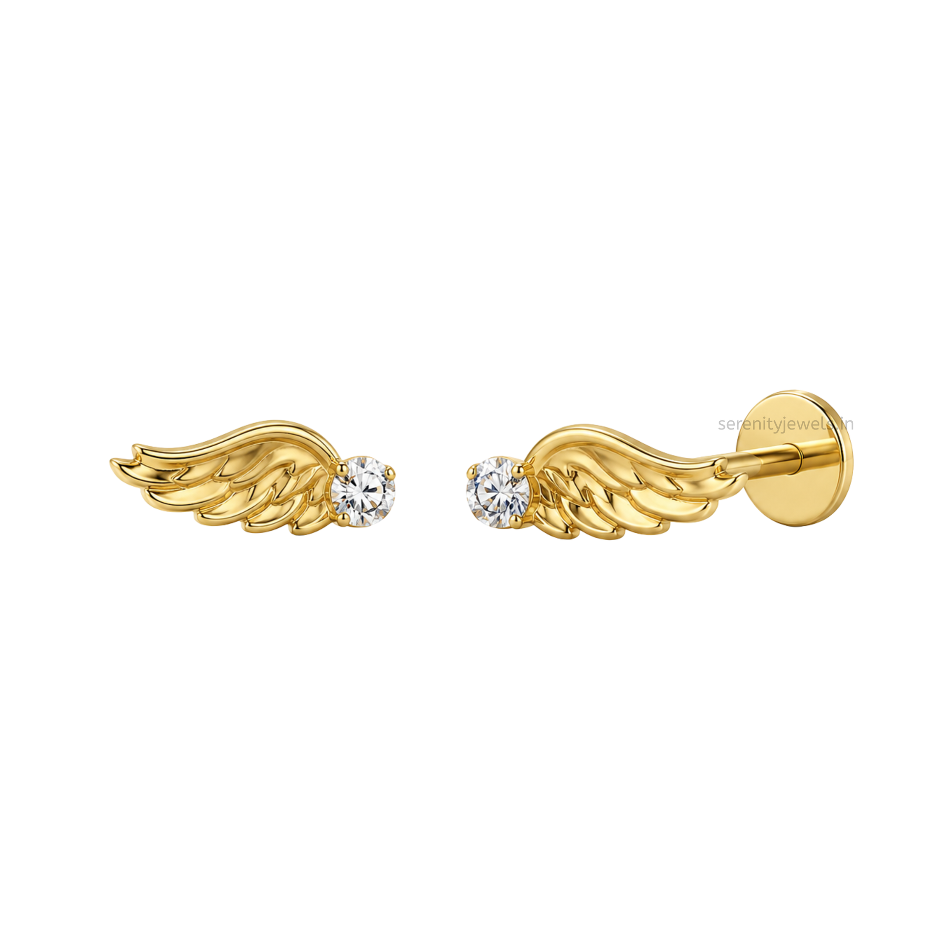 Angel Wings Titanium Flat Studs - PAIR