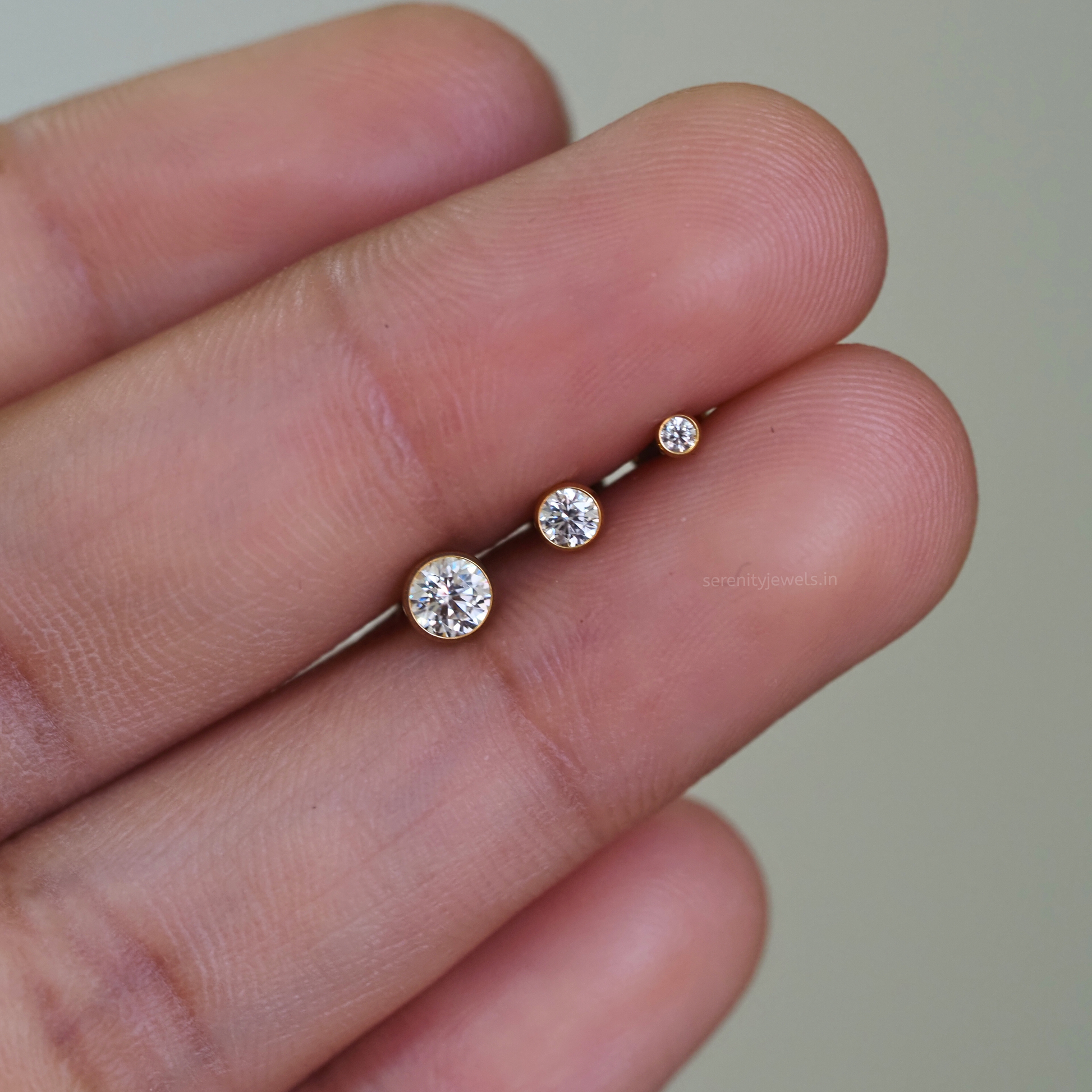 Bezel Solitaire Flat Studs - PAIR