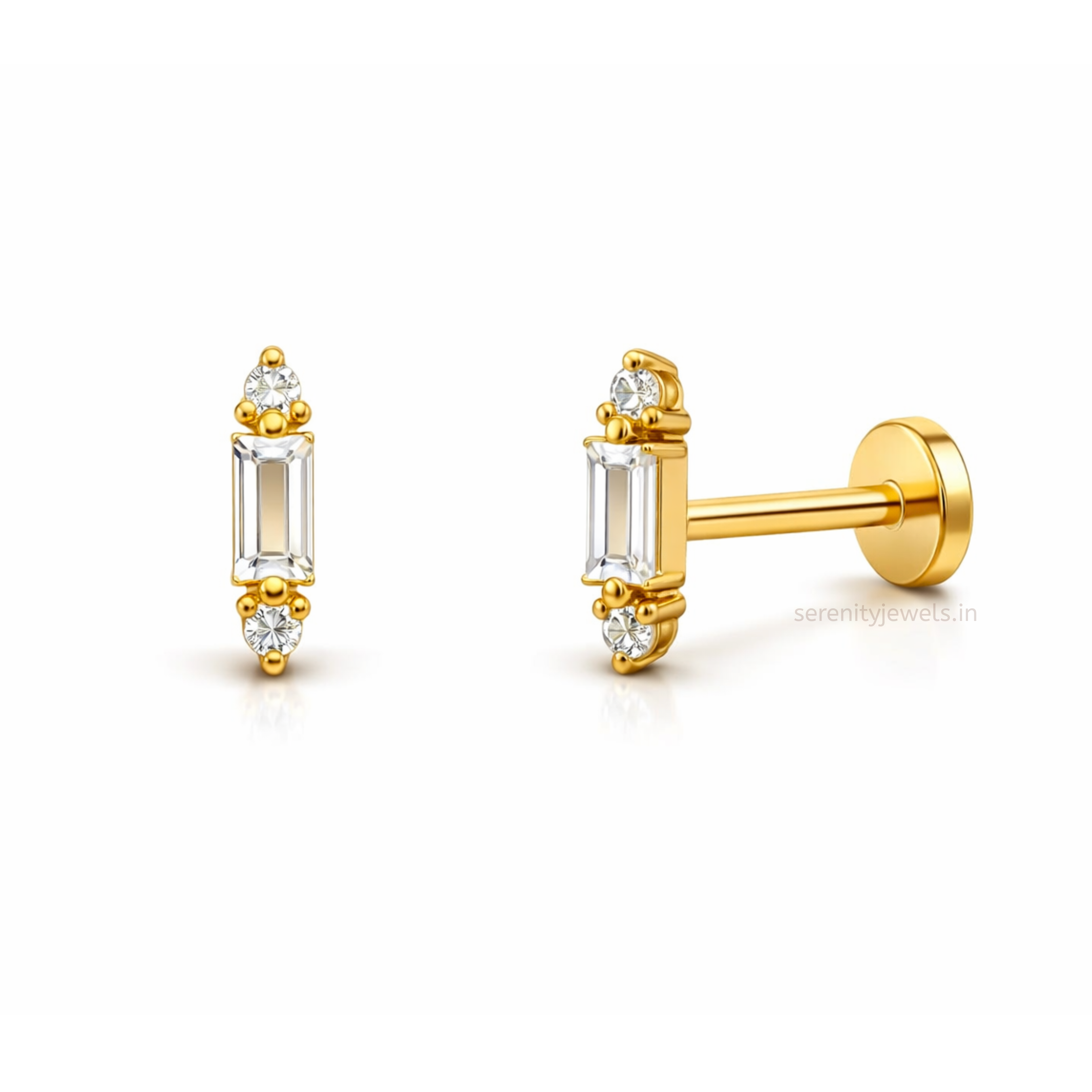 Baguette Stack Flat Studs - PAIR
